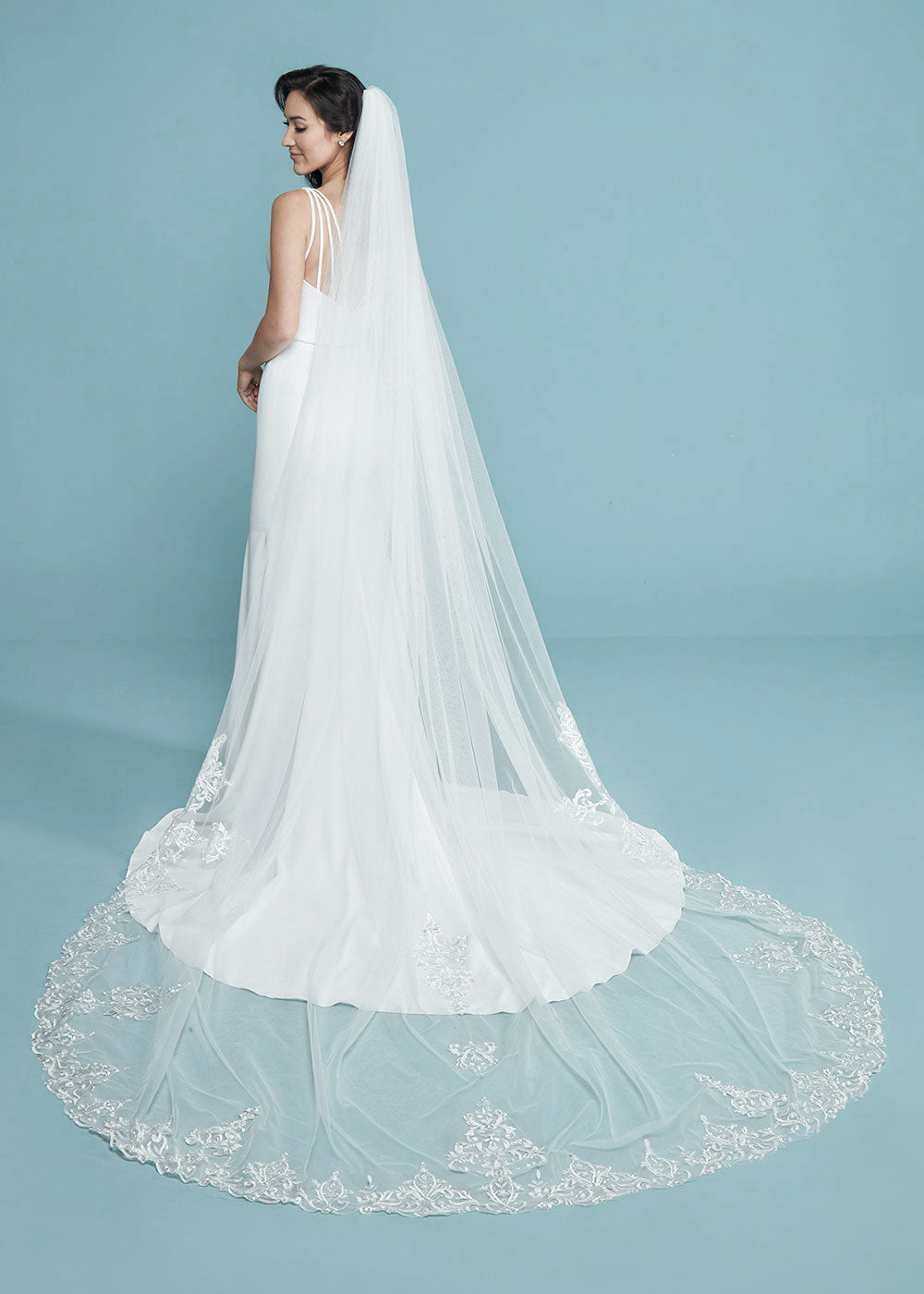 Cathedral Veil with Lace – Avery Austin