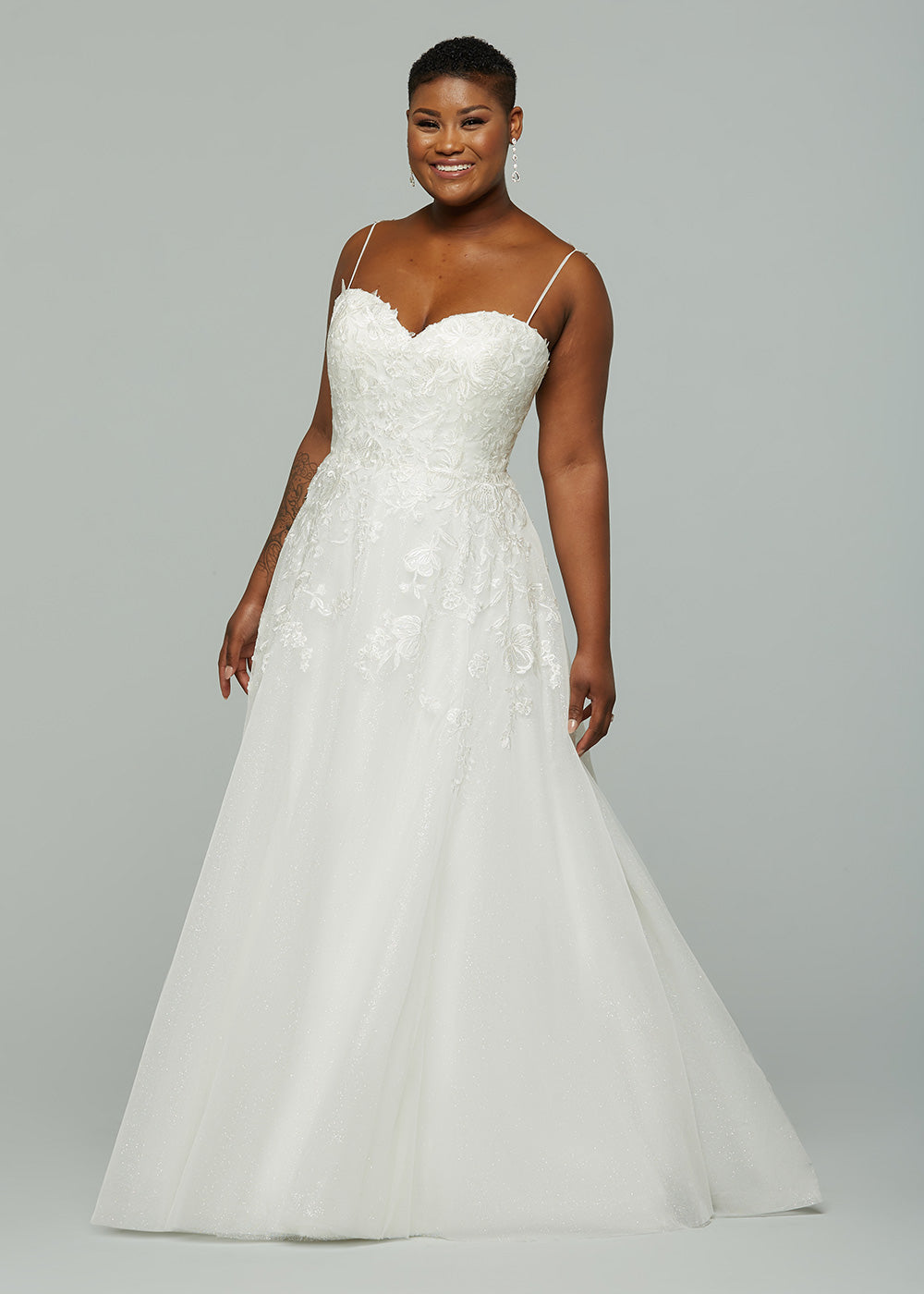 Esther-G Lace and Glitter Tulle A-Line Wedding Dress Ivory/Ivory Glitter / 28 Esther-G Lace and Glitter Tulle A-Line Wedding Dress Ivory/Ivory Glitter / 28