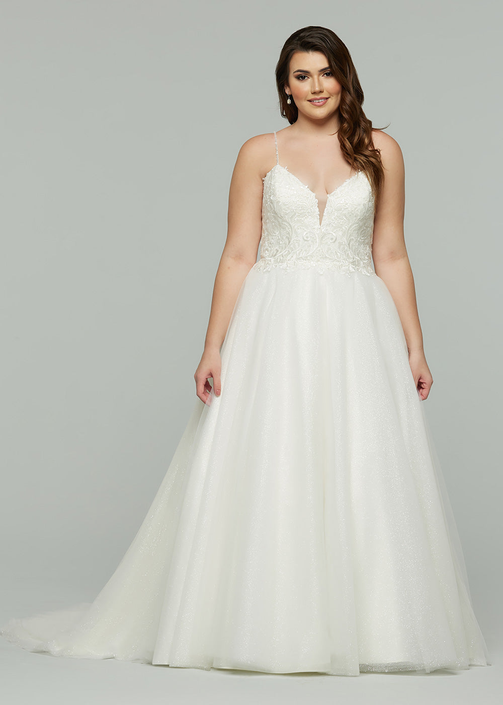 Lia V-Neck Ivory Glitter Tulle Wedding Dress with Lace Avery Austin Lia V-Neck Ivory Glitter Tulle Wedding Dress with Lace Avery Austin