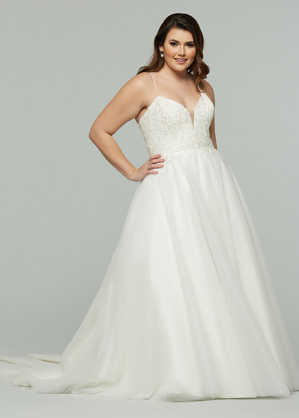 Lia V-Neck Ivory Glitter Tulle Wedding Dress with Lace Ivory Glitter / 20 Lia V-Neck Ivory Glitter Tulle Wedding Dress with Lace Ivory Glitter / 20