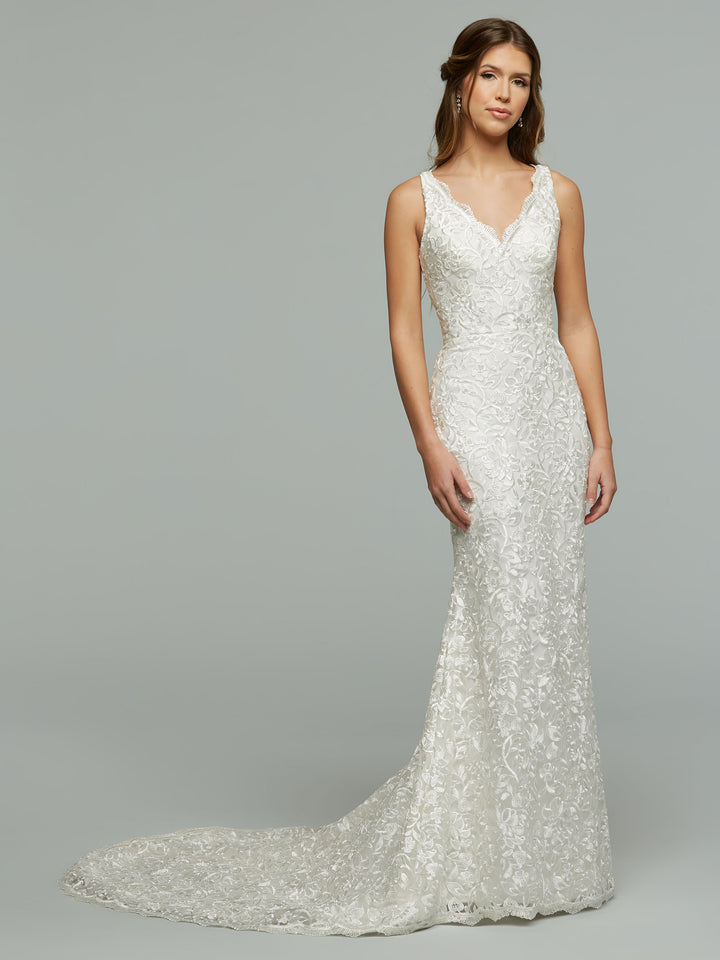 Sloan V-Neck Lace Mermaid Wedding Dress with Train Avery Austin Sloan V-Neck Lace Mermaid Wedding Dress with Train Avery Austin