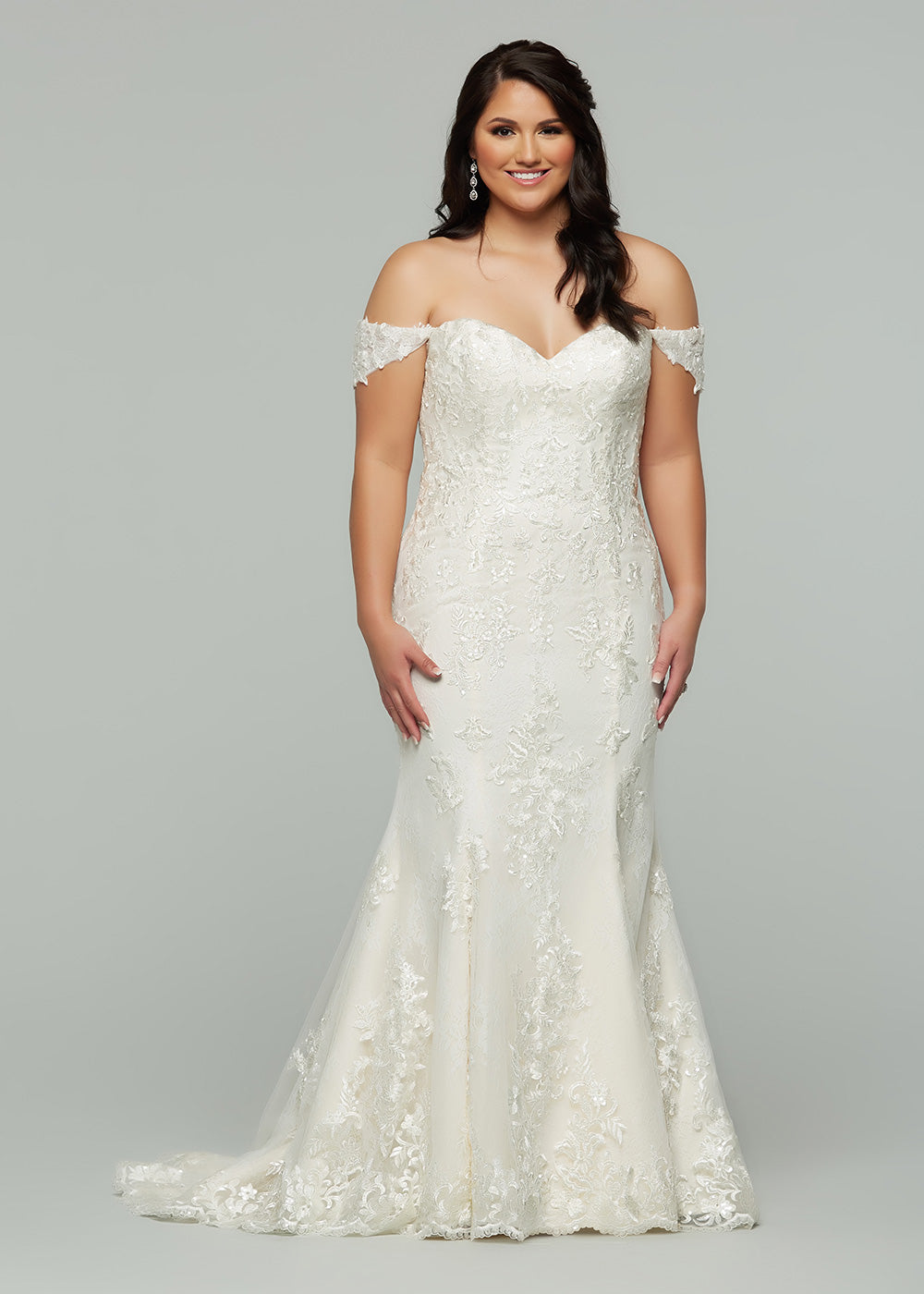 Zuri Off-The-Shoulder Lace Mermaid Wedding Dress Ivory/Sand / 12