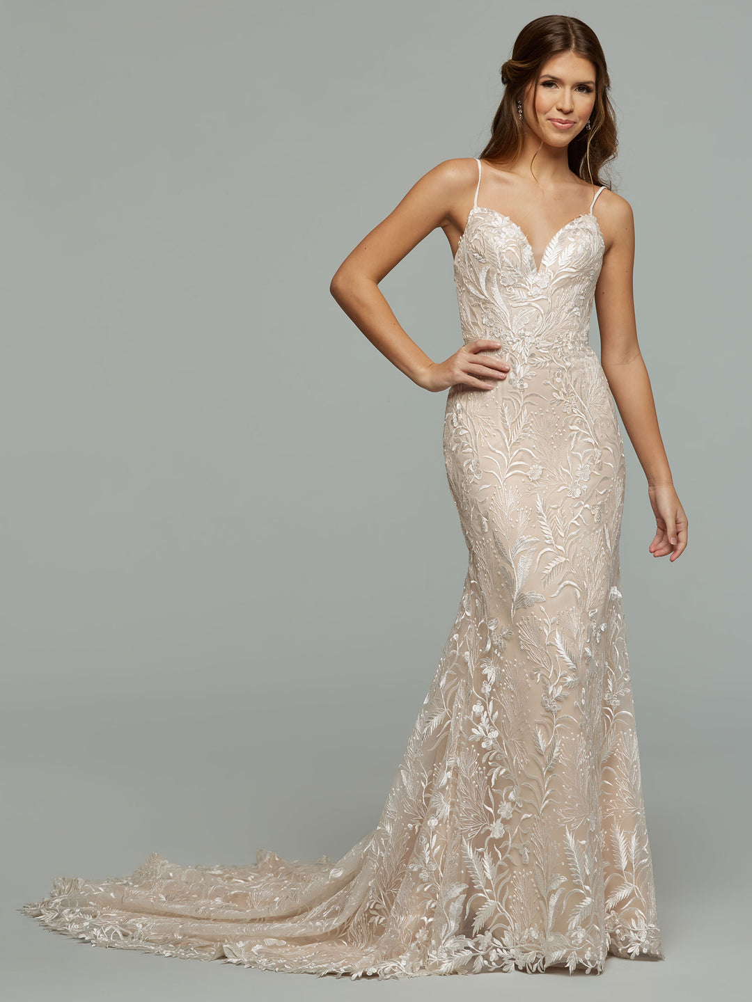 Celine Embroidered Lace Mermaid Wedding Dress Ivory/Ivory / 20