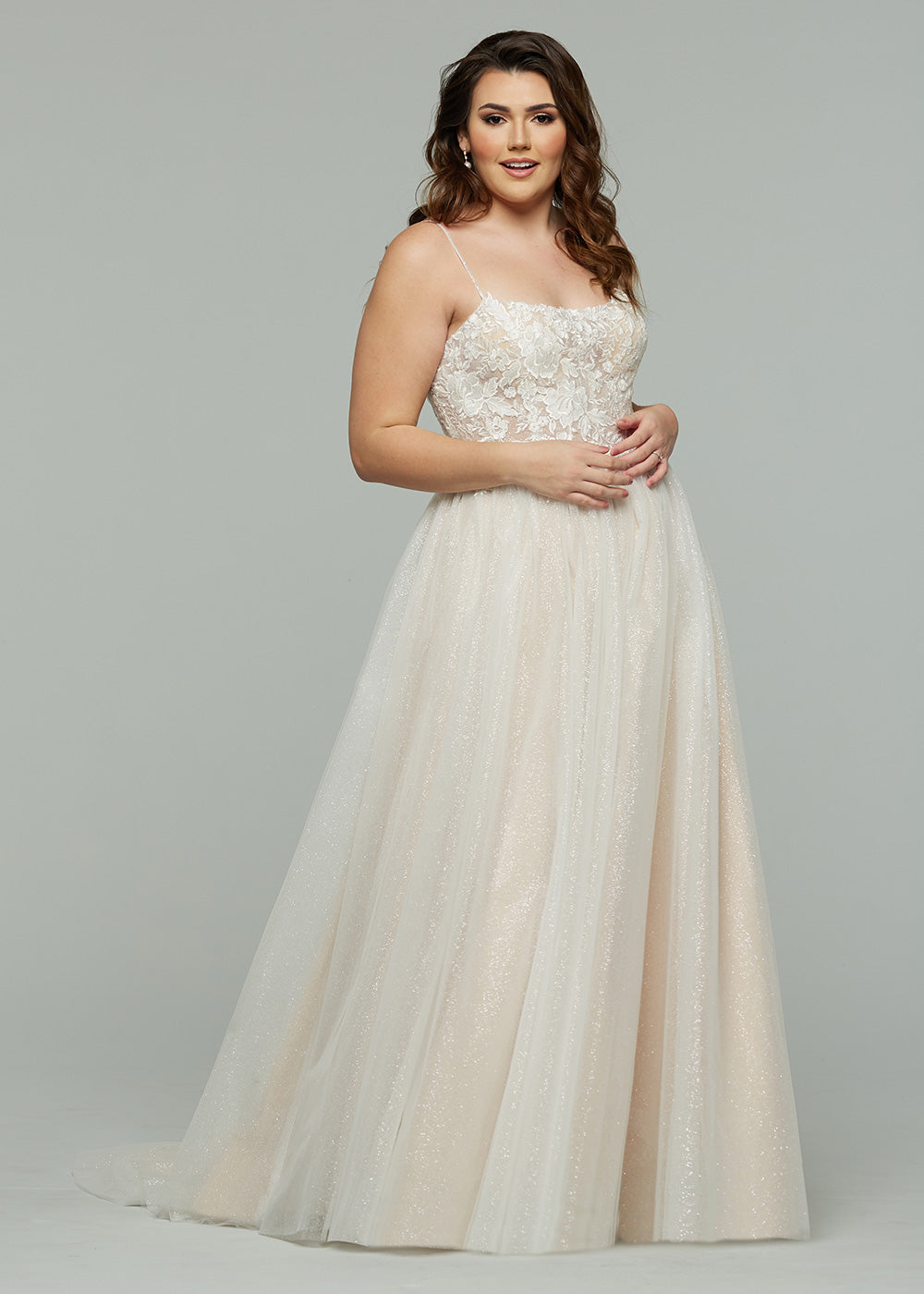 Demi-G Glitter Tulle A-Line Wedding Dress with Lace Ivory/Nude Glitter / 30