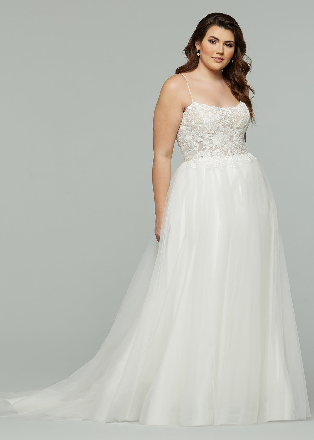 empire a line formal dress Illusion Lace Long-sleeve Tulle A-line Long Wedding Dress, WD3032   AlineBridal
