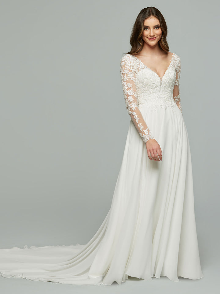 Francesca Ivory Chiffon Wedding Dress with Lace Ivory / 16