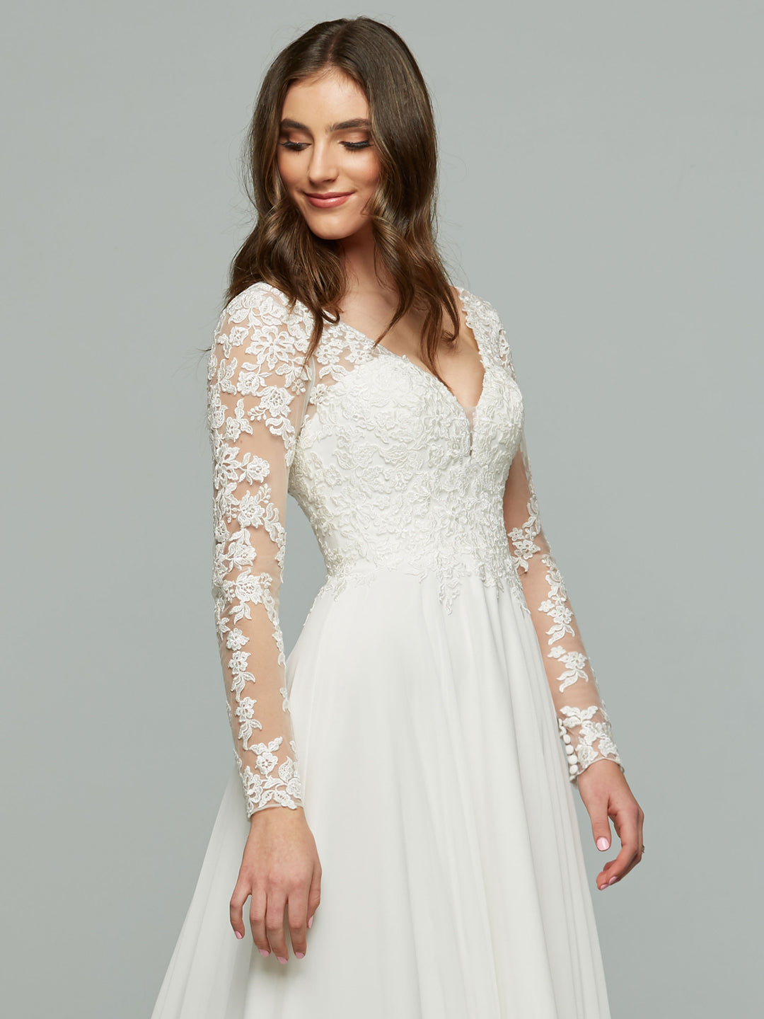 Francesca Ivory Chiffon Wedding Dress with Lace Avery Austin Francesca Ivory Chiffon Wedding Dress with Lace Avery Austin