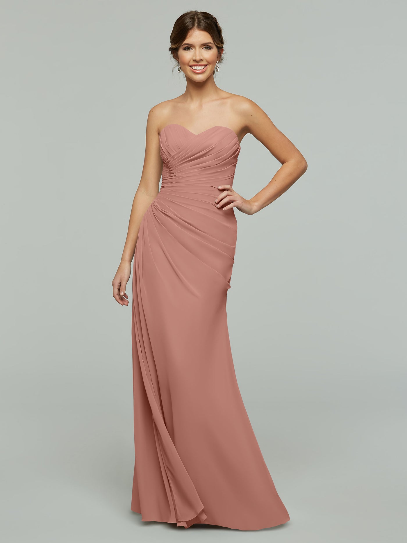 80028 - Strapless Sweetheart Chiffon Bridesmaid Dress with Ruching