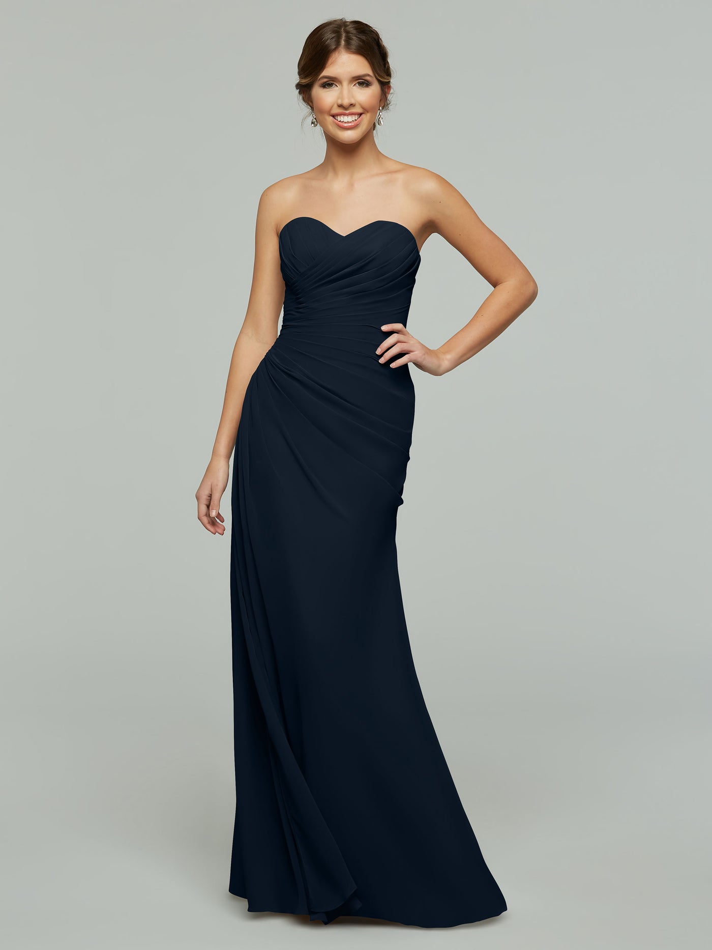 80028 - Strapless Sweetheart Chiffon Bridesmaid Dress with Ruching