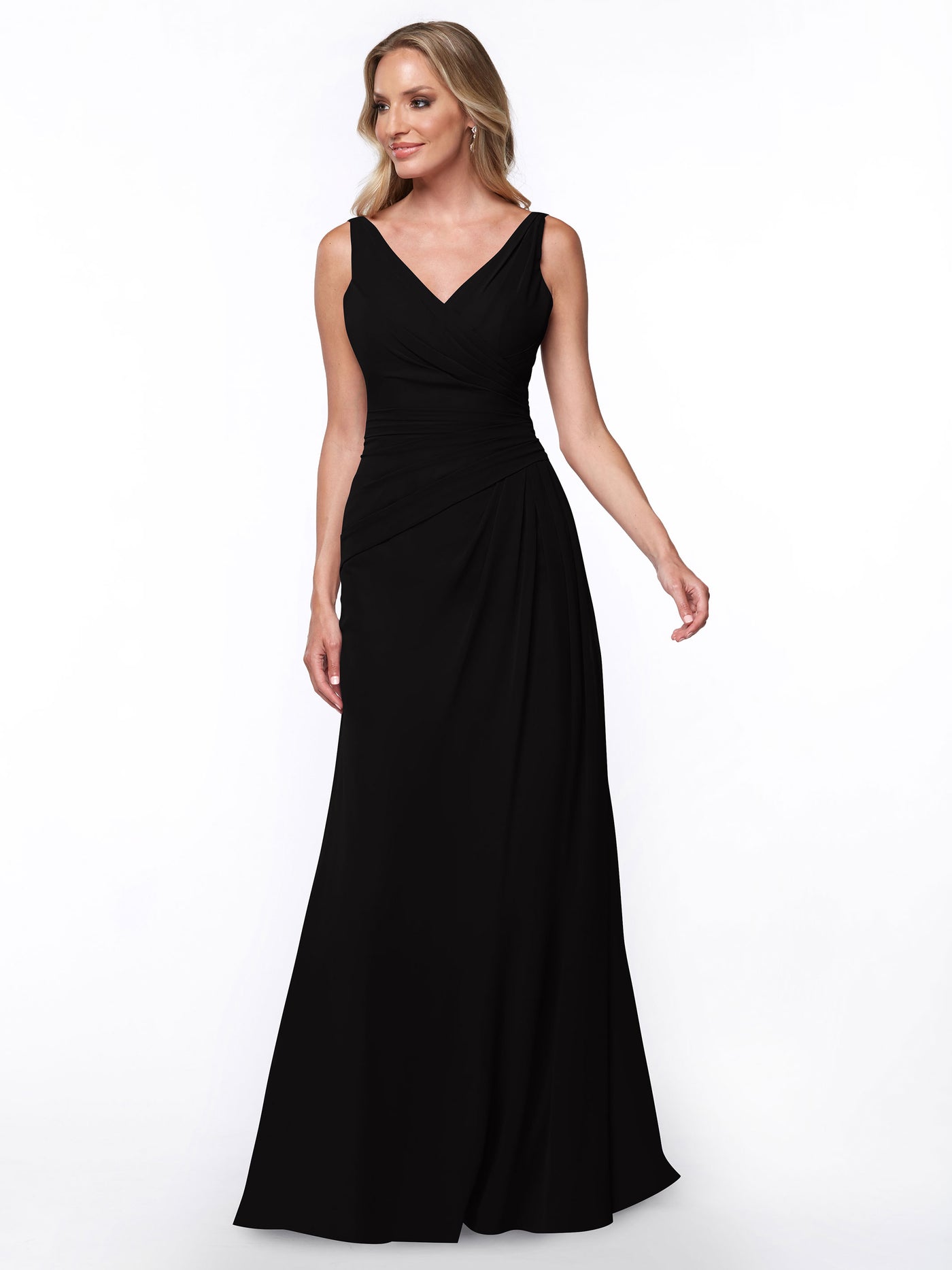 80030 - Chiffon Sheath Bridesmaid Dress with Ruching V-Neck Bodice