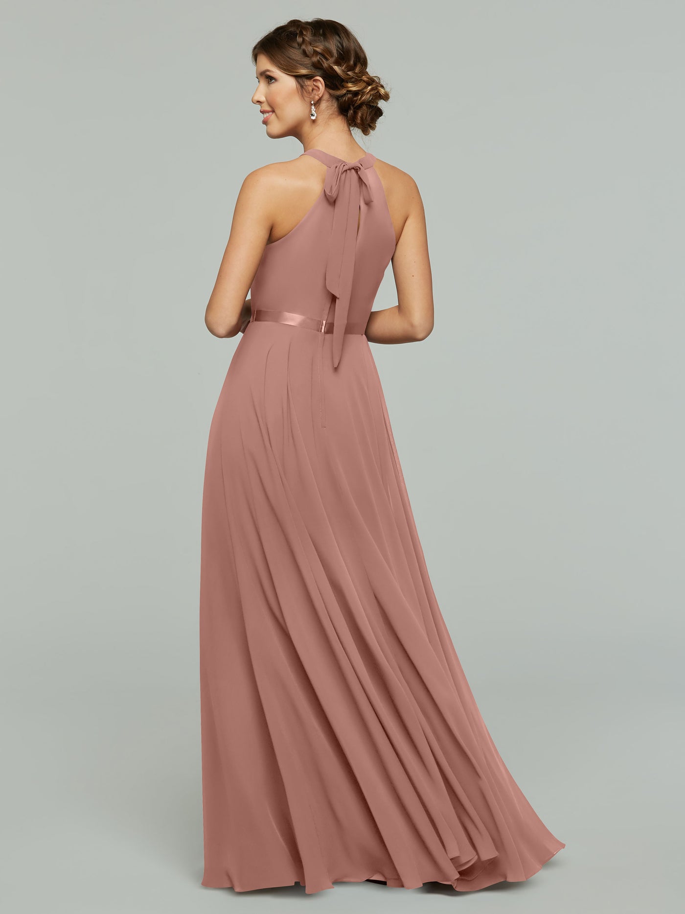 80038 - A-Line Chiffon Bridesmaid Dress with Halter Neckline