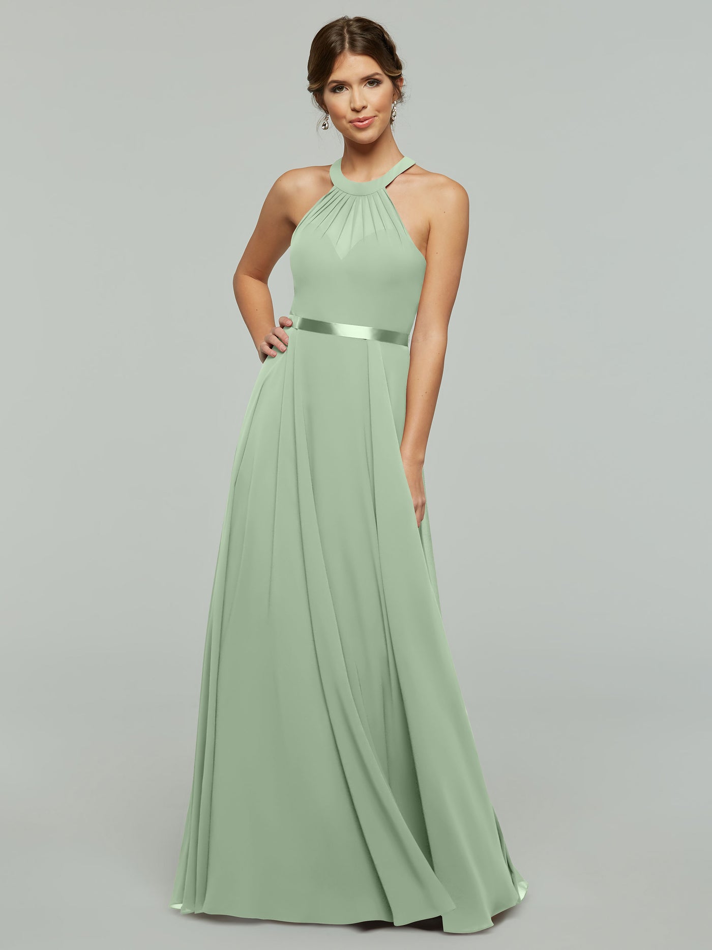 80038 - A-Line Chiffon Bridesmaid Dress with Halter Neckline