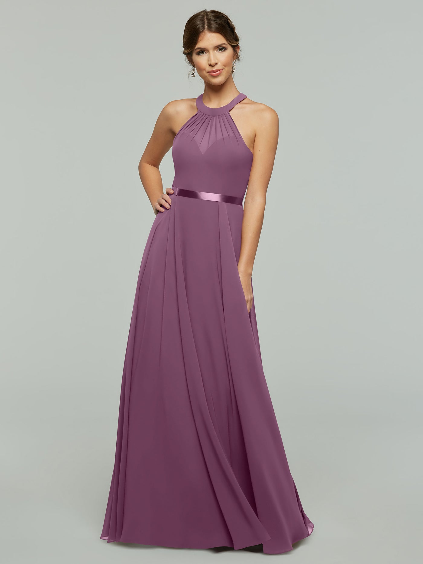 80038 - A-Line Chiffon Bridesmaid Dress with Halter Neckline