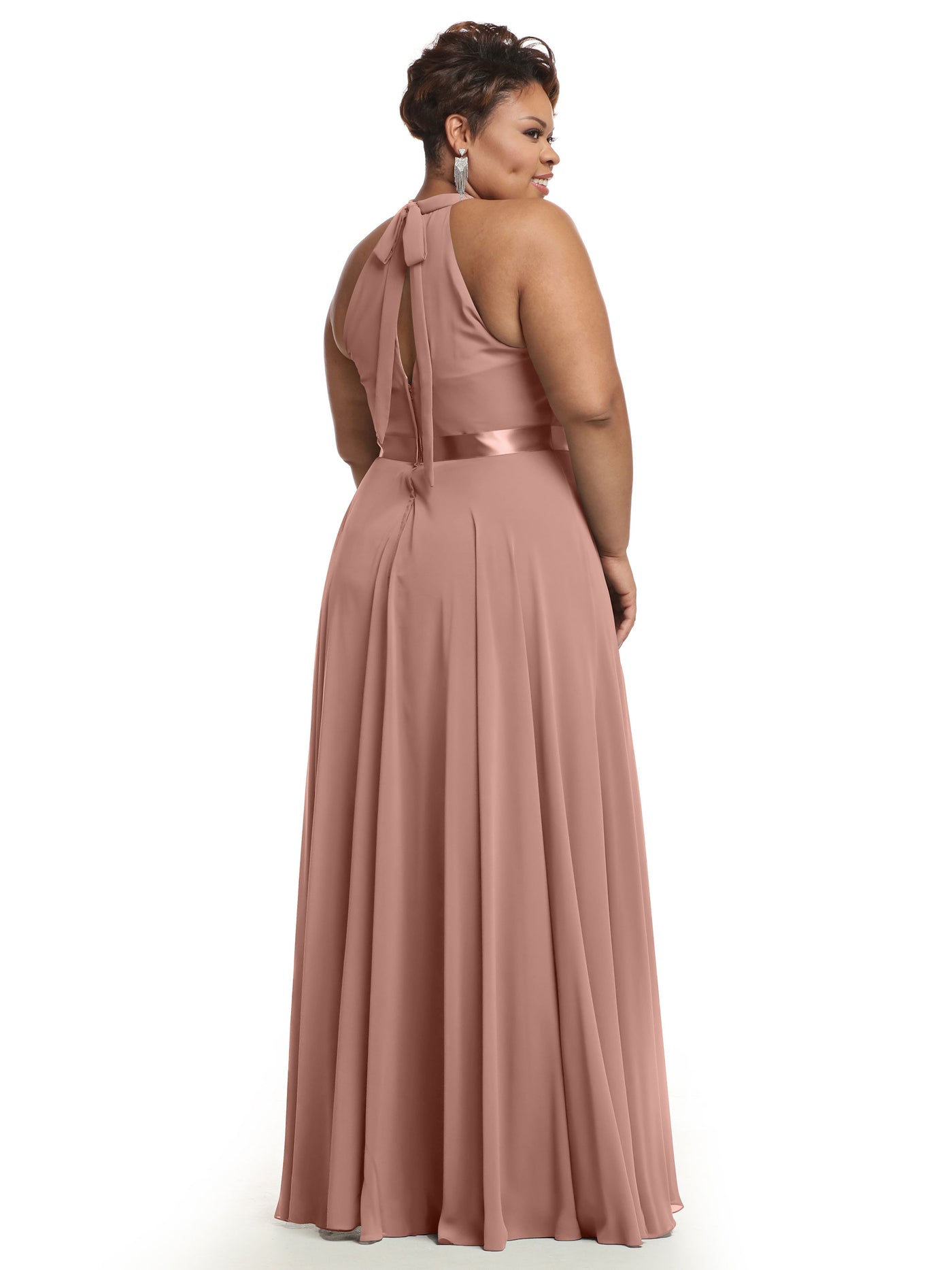 80038 - A-Line Chiffon Bridesmaid Dress with Halter Neckline