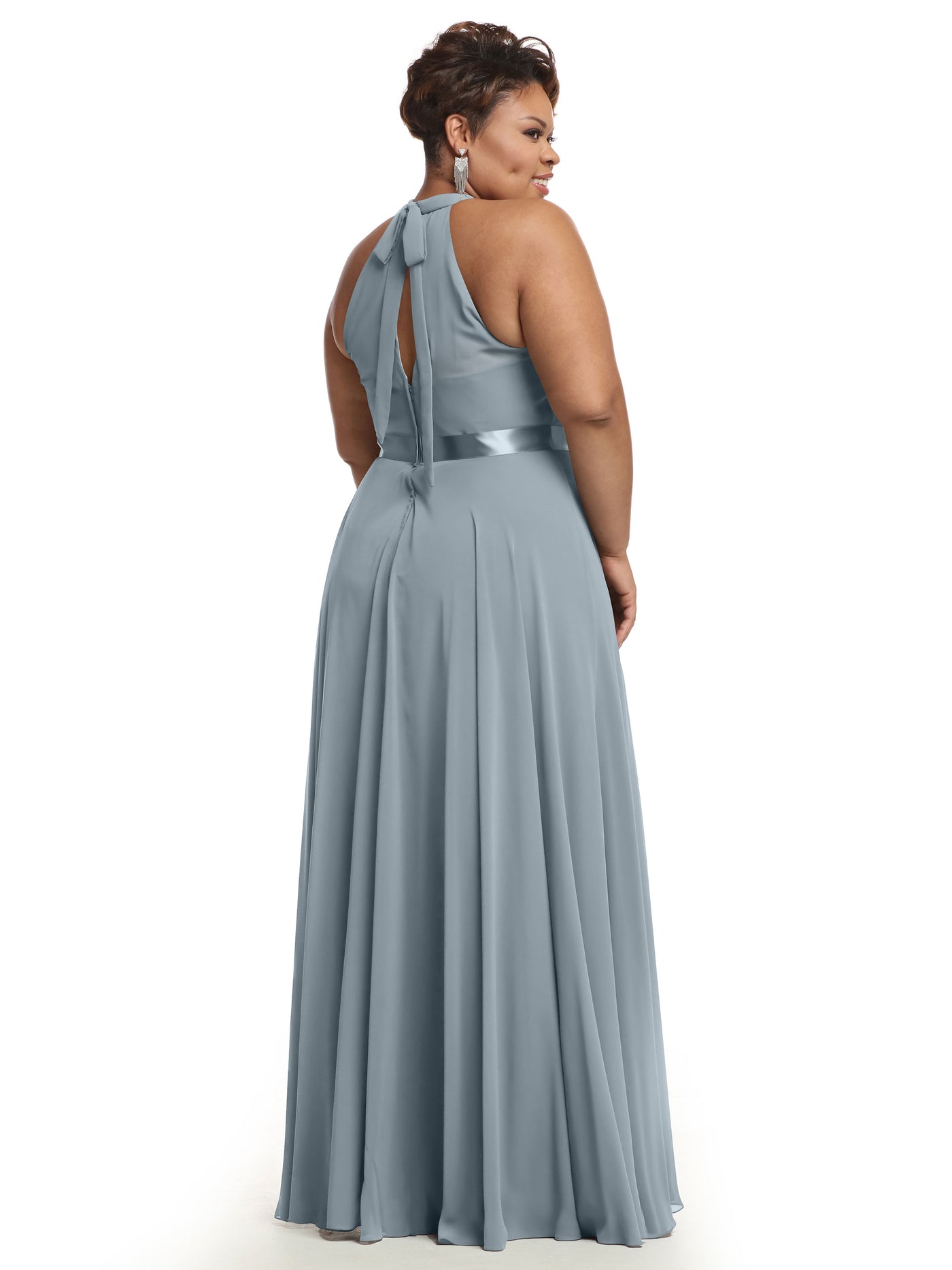 80038 - A-Line Chiffon Bridesmaid Dress with Halter Neckline
