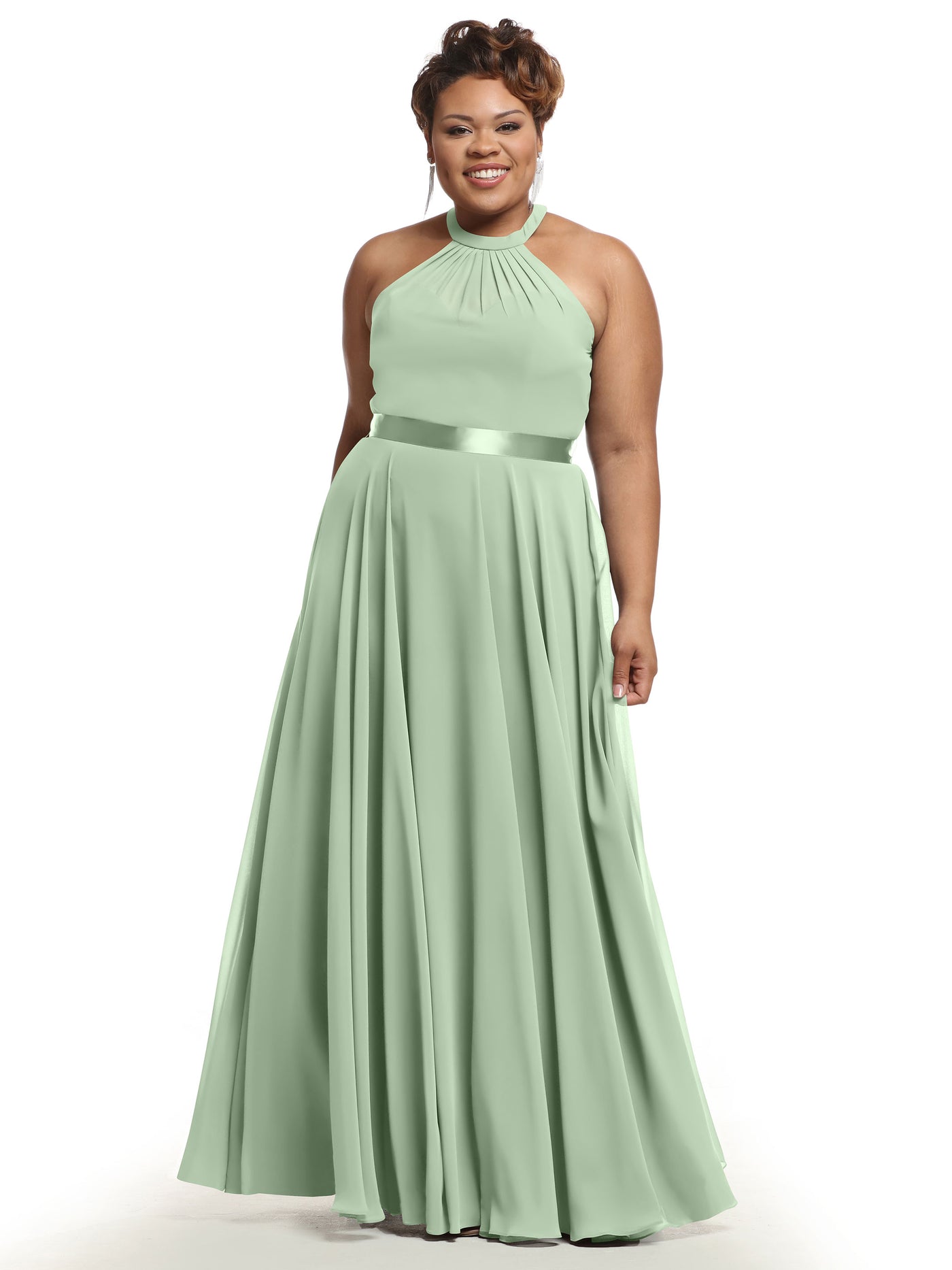 80038 - A-Line Chiffon Bridesmaid Dress with Halter Neckline