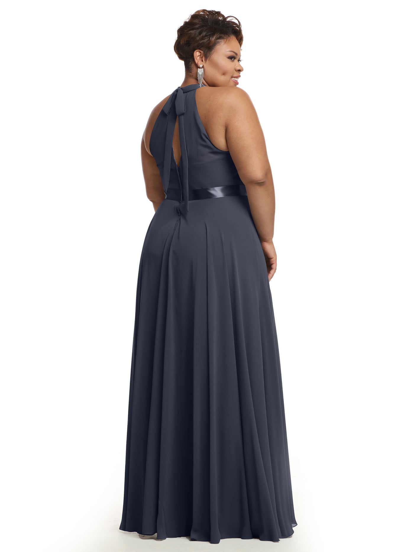 80038 - A-Line Chiffon Bridesmaid Dress with Halter Neckline