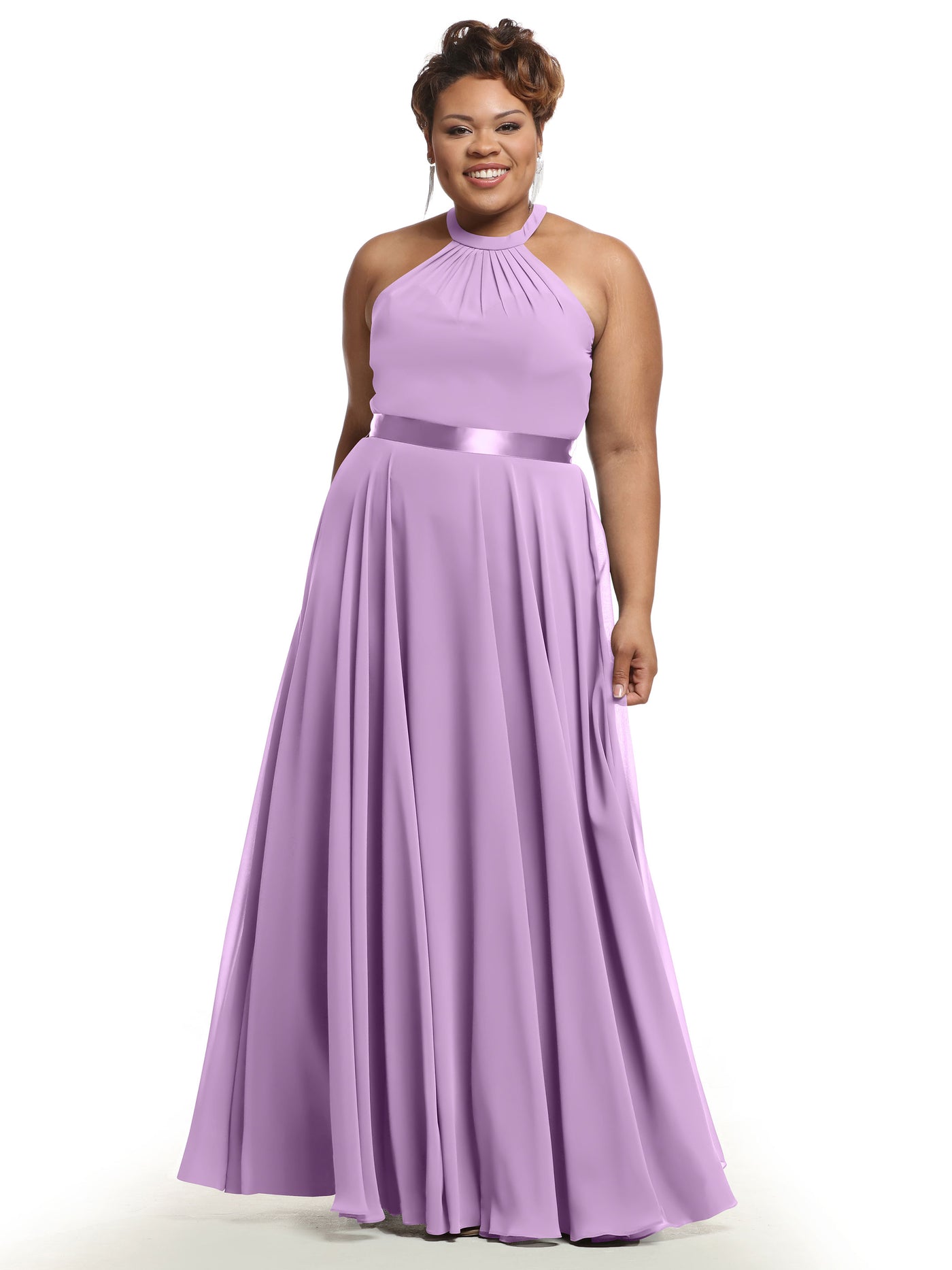 80038 - A-Line Chiffon Bridesmaid Dress with Halter Neckline