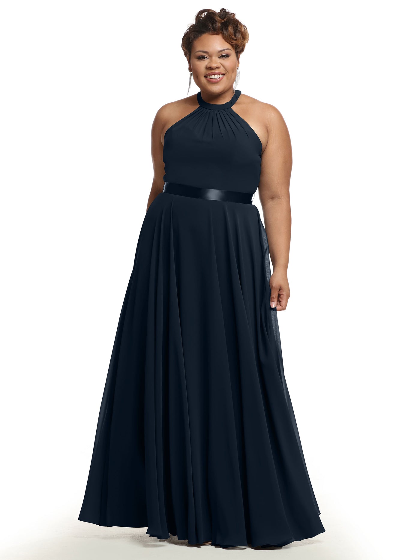 80038 - A-Line Chiffon Bridesmaid Dress with Halter Neckline