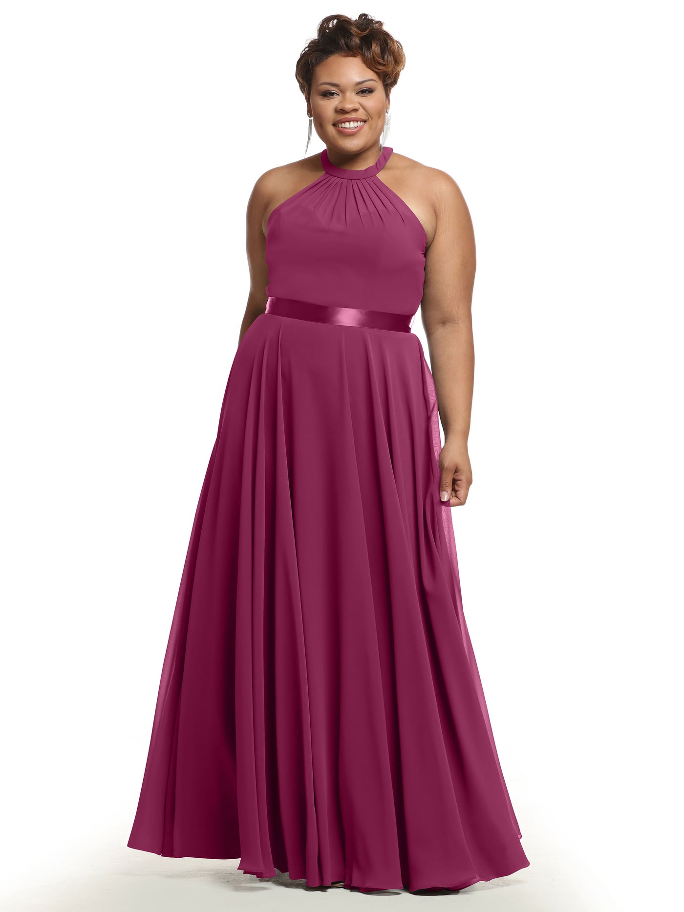 80038 - A-Line Chiffon Bridesmaid Dress with Halter Neckline