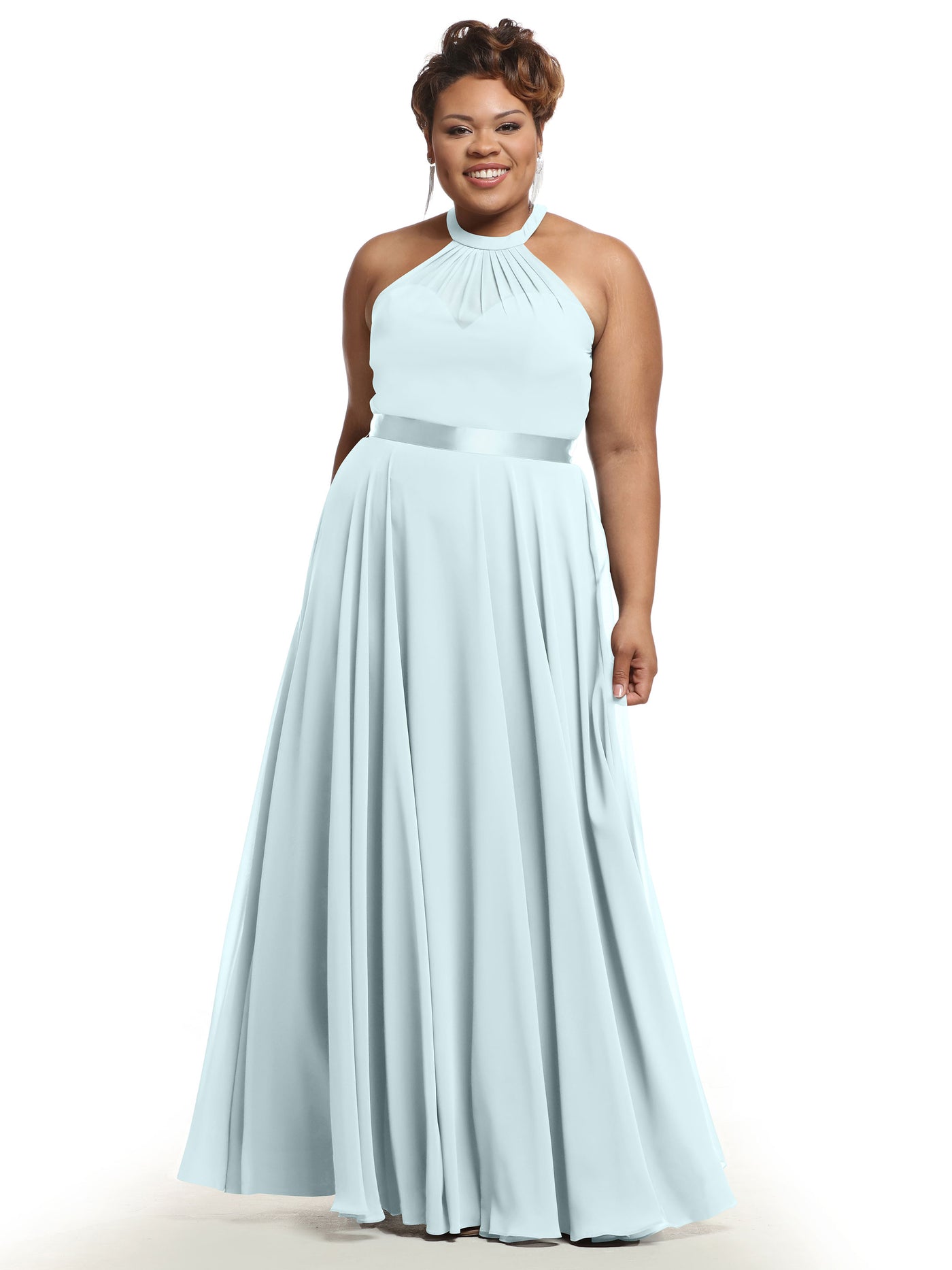 80038 - A-Line Chiffon Bridesmaid Dress with Halter Neckline