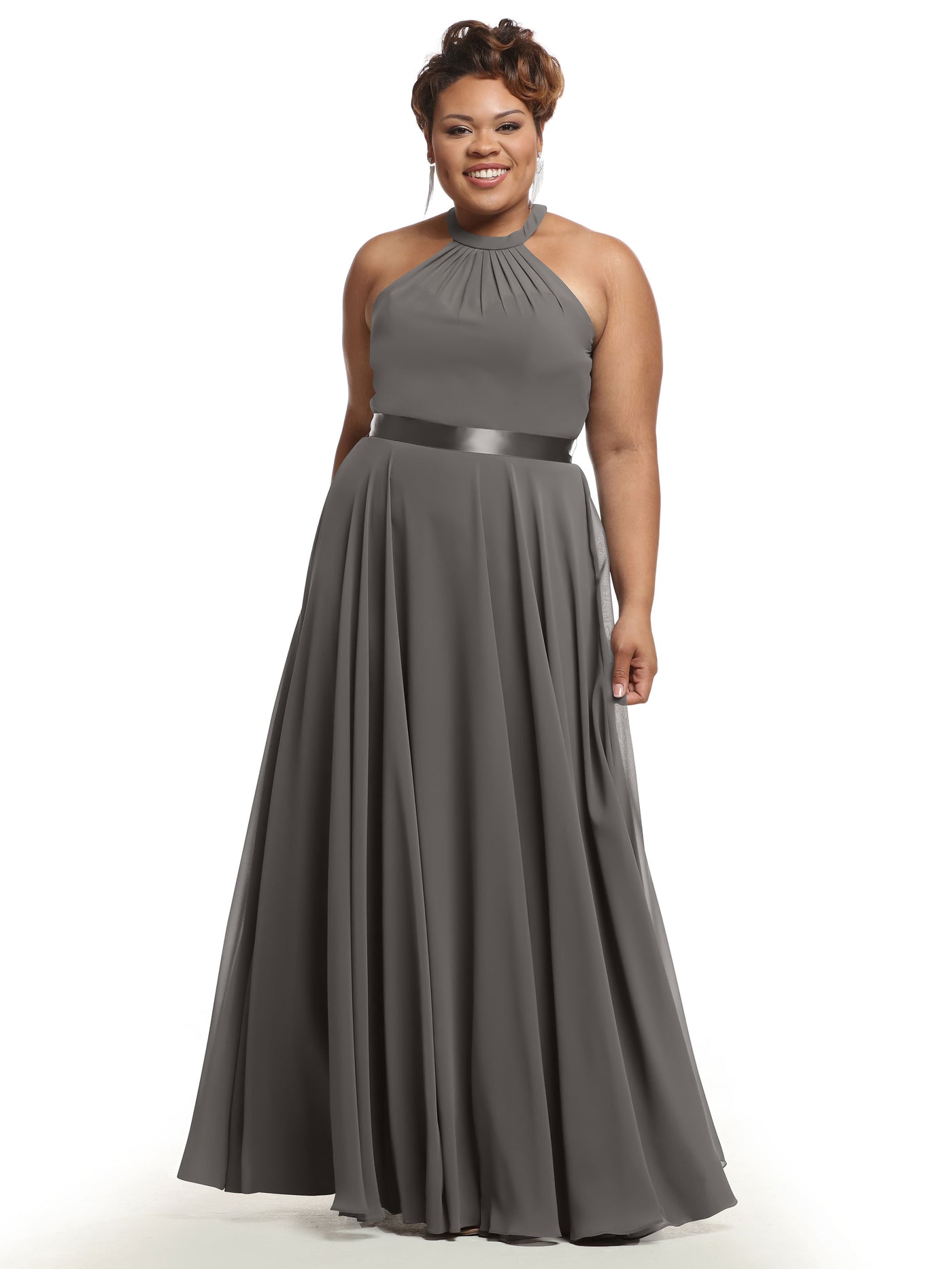 80038 - A-Line Chiffon Bridesmaid Dress with Halter Neckline