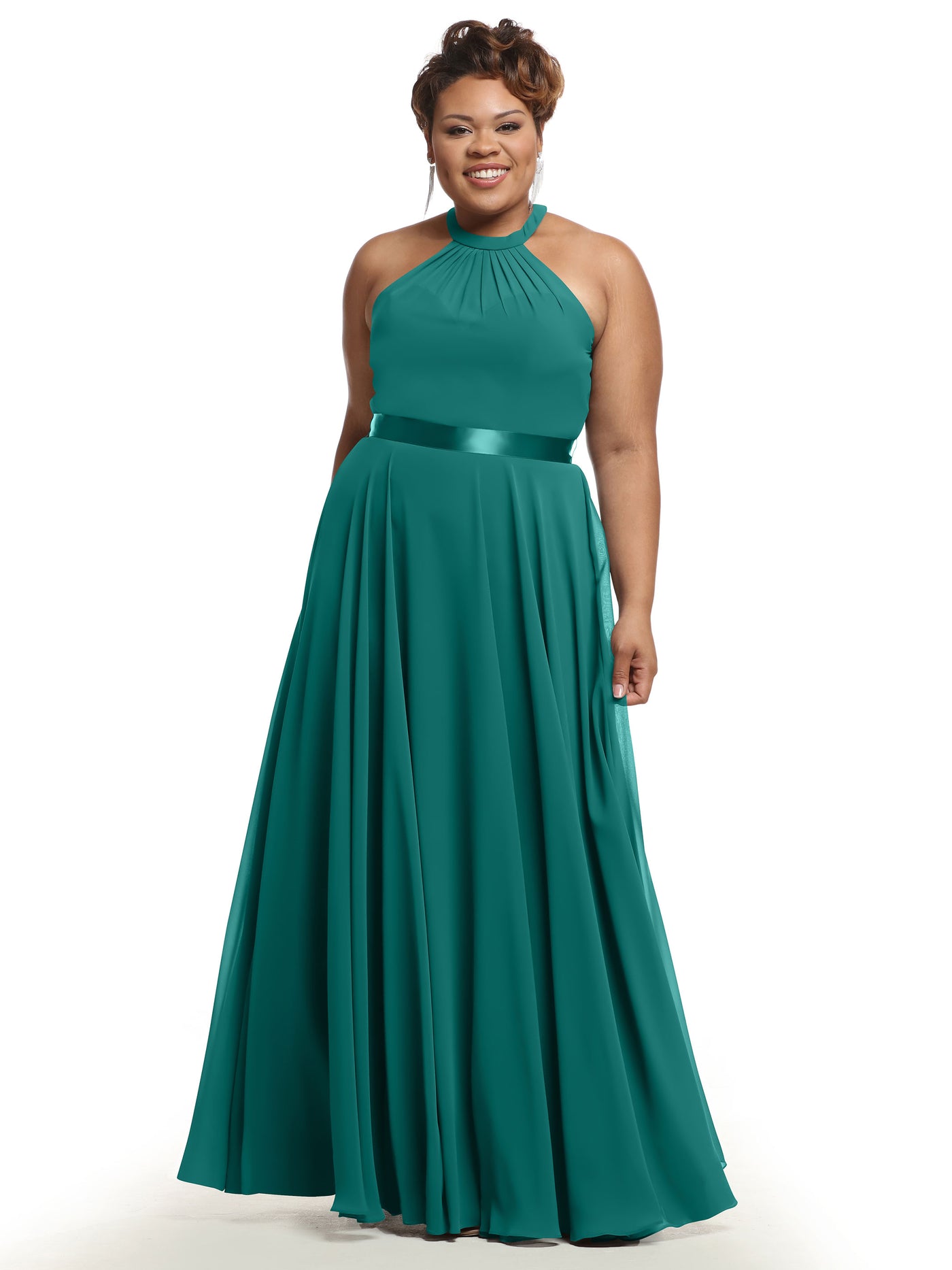 80038 - A-Line Chiffon Bridesmaid Dress with Halter Neckline