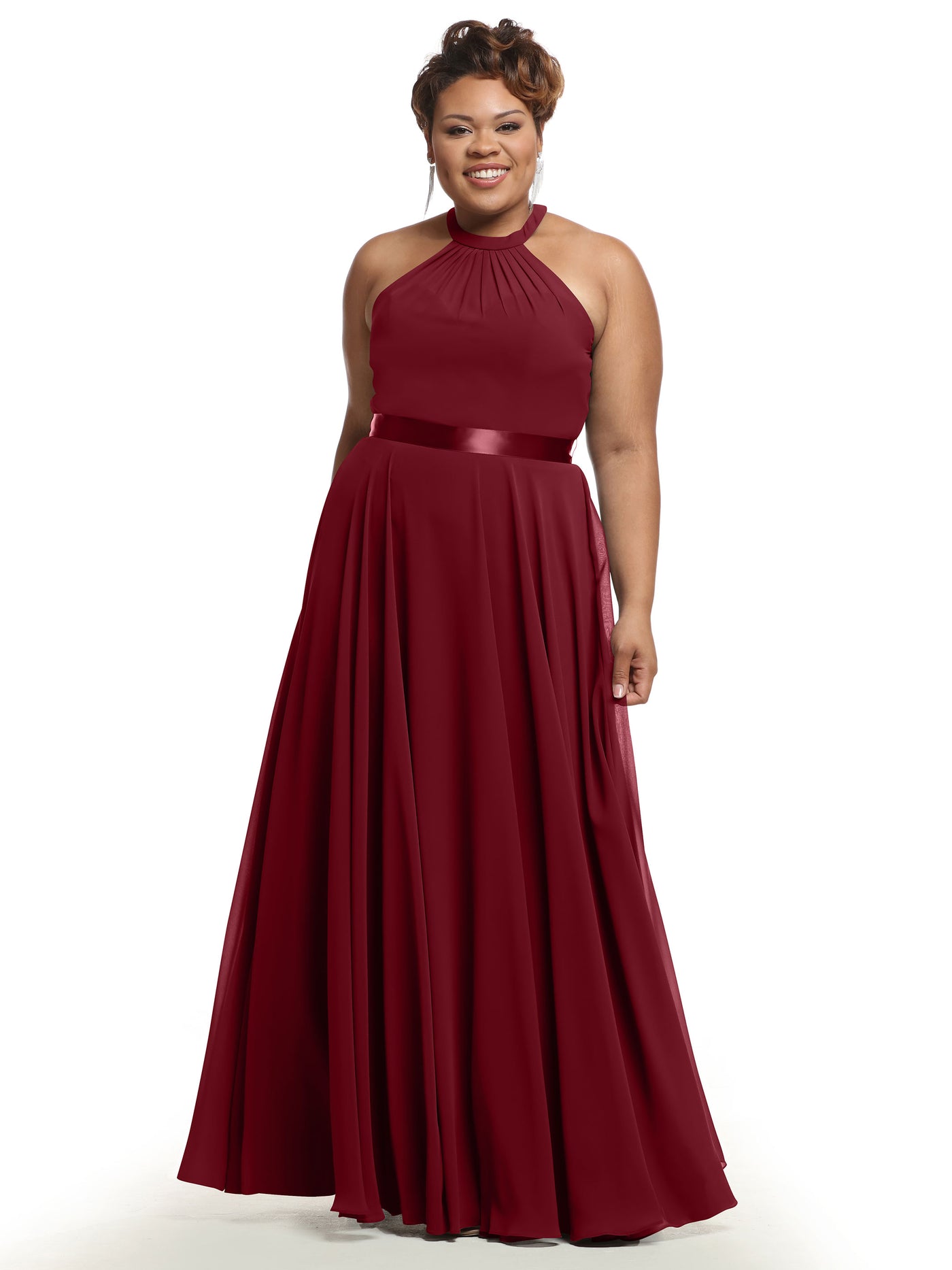 80038 - A-Line Chiffon Bridesmaid Dress with Halter Neckline