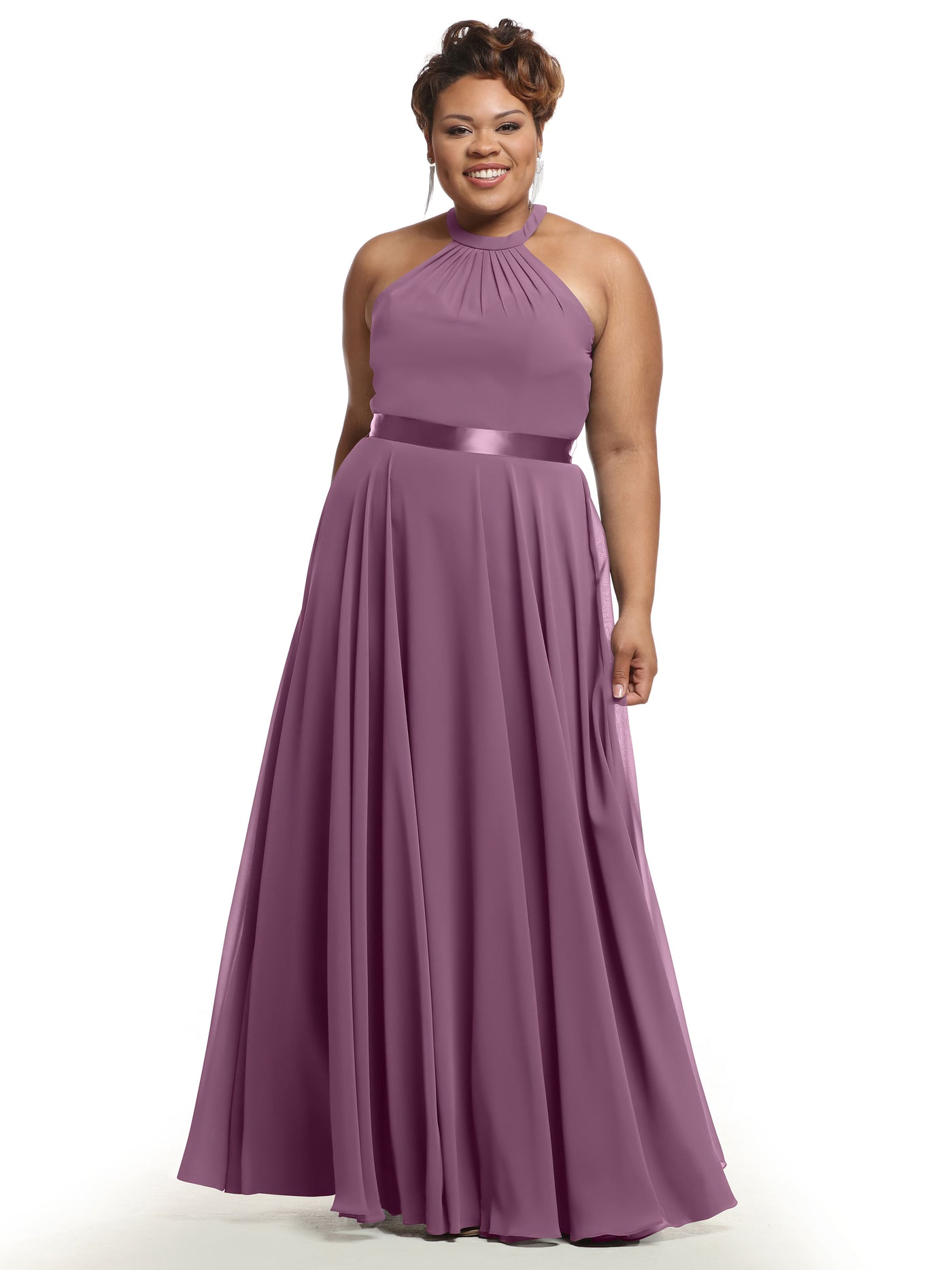 80038 - A-Line Chiffon Bridesmaid Dress with Halter Neckline