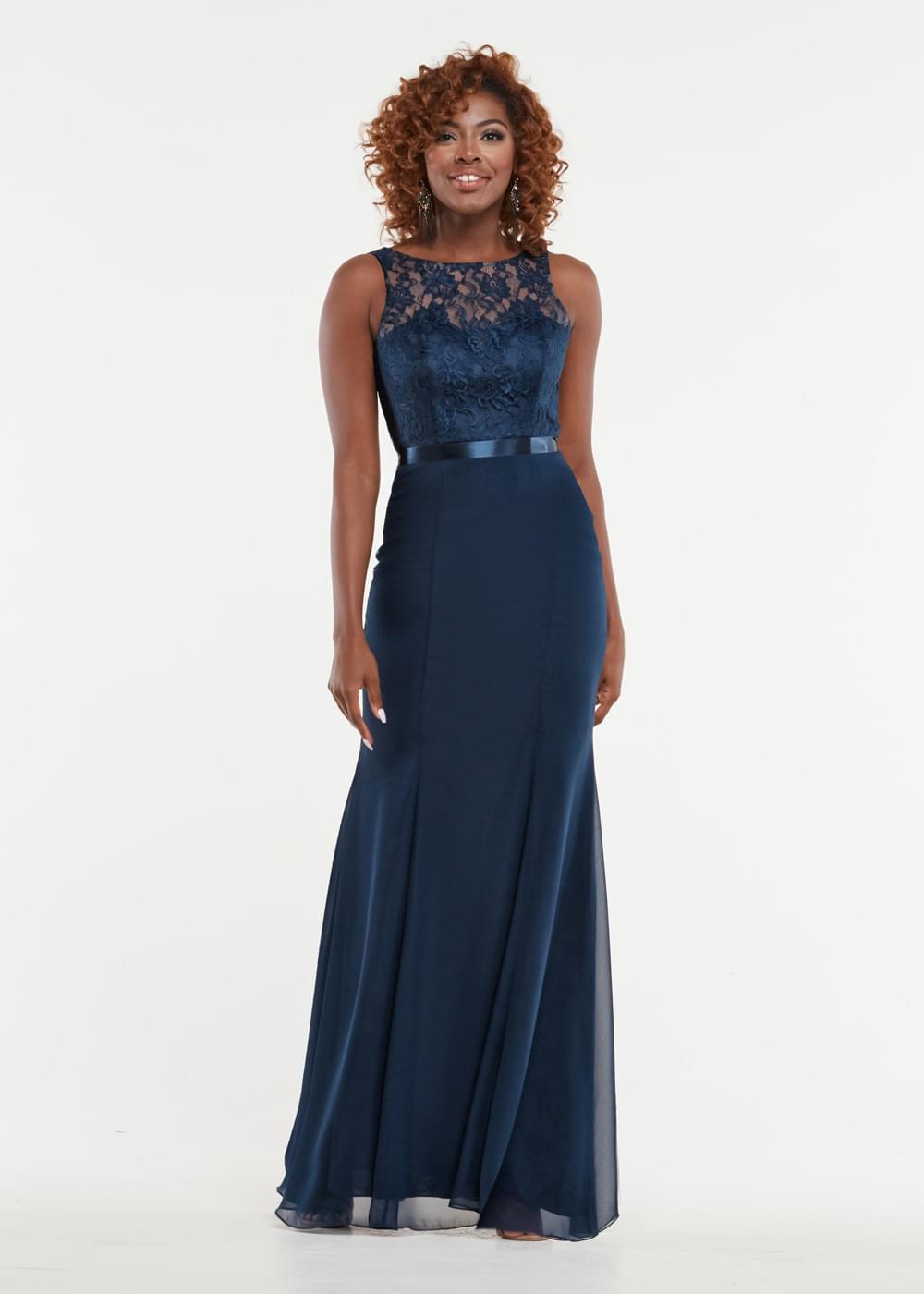 80044 - Chiffon A-Line Bridesmaid Dress with Lace Illusion Bodice