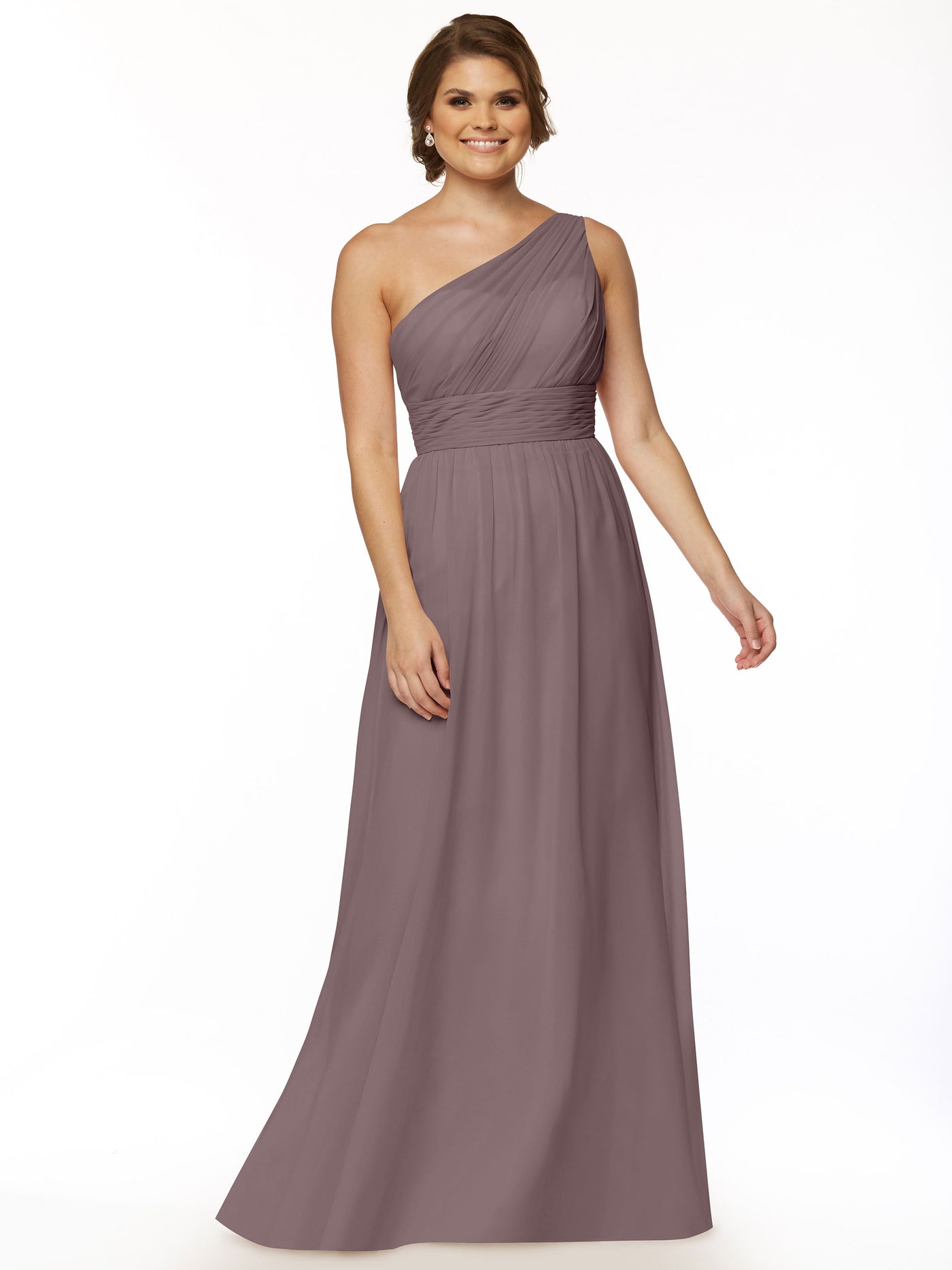 80047 - One-Shoulder A-Line Chiffon Bridesmaid Dress with Ruching