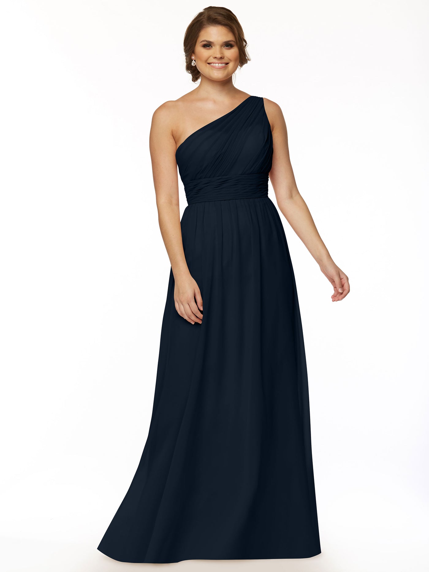 80047 - One-Shoulder A-Line Chiffon Bridesmaid Dress with Ruching