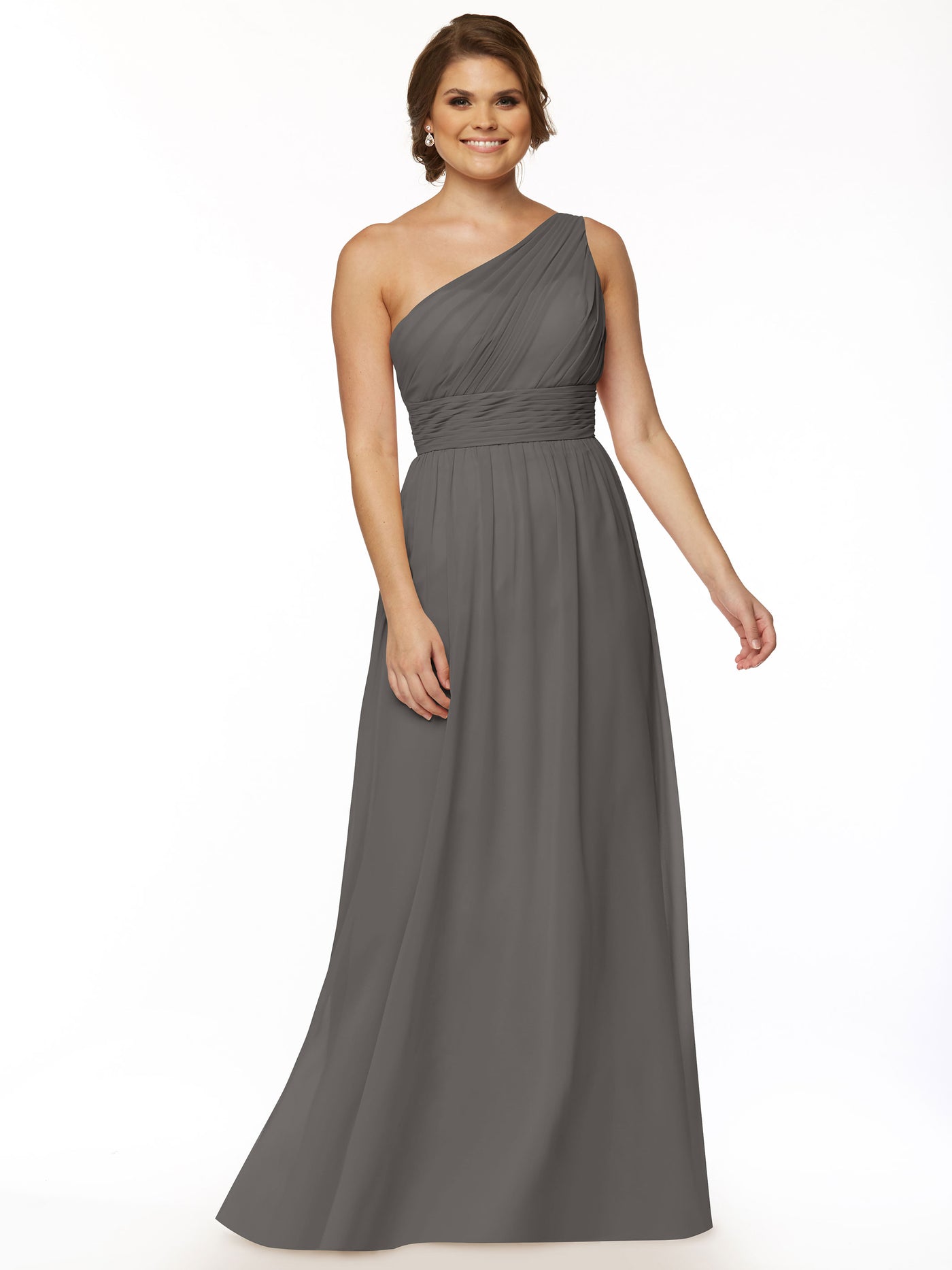 80047 - One-Shoulder A-Line Chiffon Bridesmaid Dress with Ruching