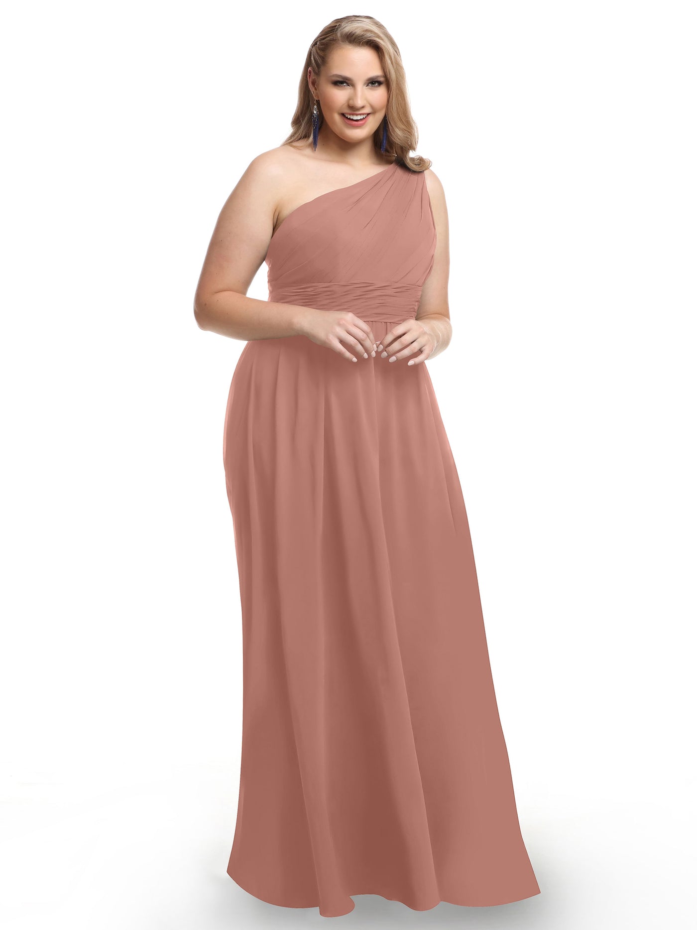80047 - One-Shoulder A-Line Chiffon Bridesmaid Dress with Ruching