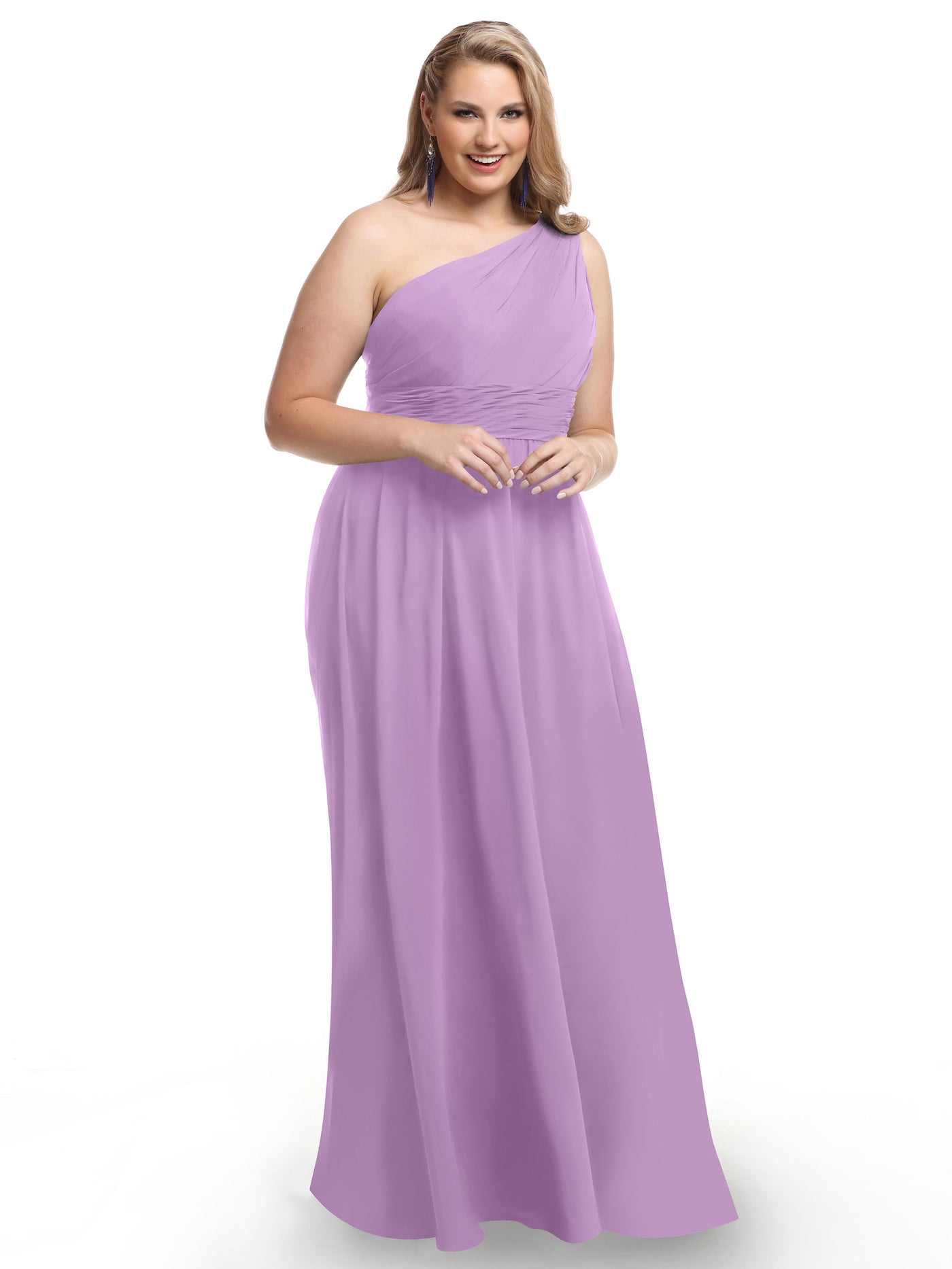 80047 - One-Shoulder A-Line Chiffon Bridesmaid Dress with Ruching