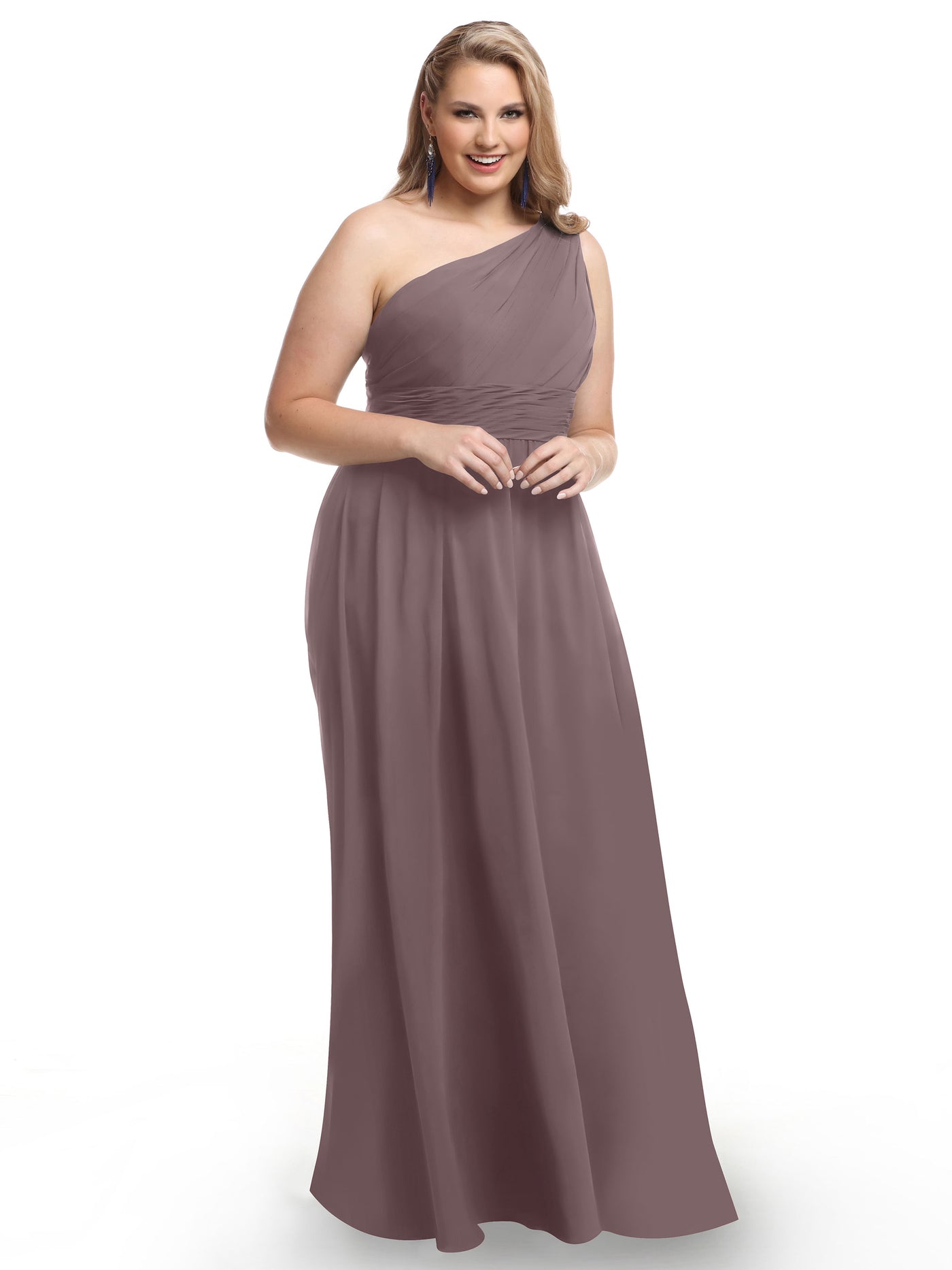 80047 - One-Shoulder A-Line Chiffon Bridesmaid Dress with Ruching