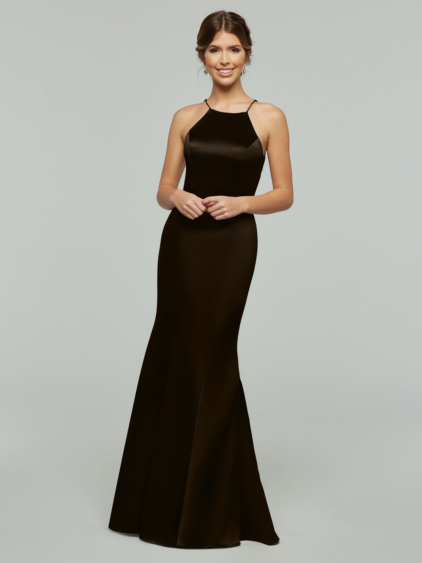 80071 - Mermaid Satin Bridesmaid Dress with Halter Neckline
