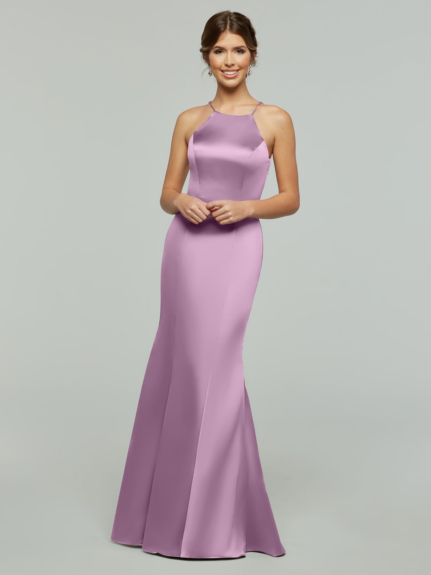 80071 - Mermaid Satin Bridesmaid Dress with Halter Neckline