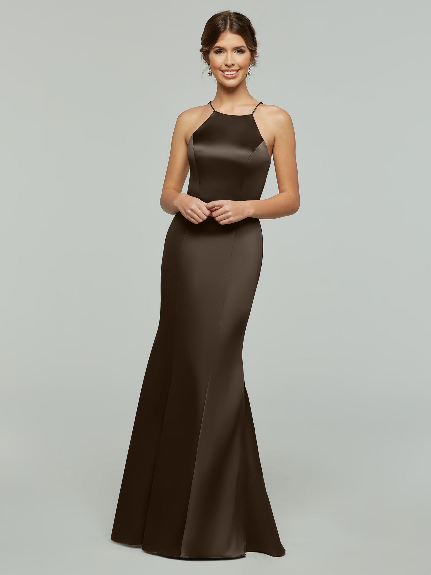 80071 - Mermaid Satin Bridesmaid Dress with Halter Neckline