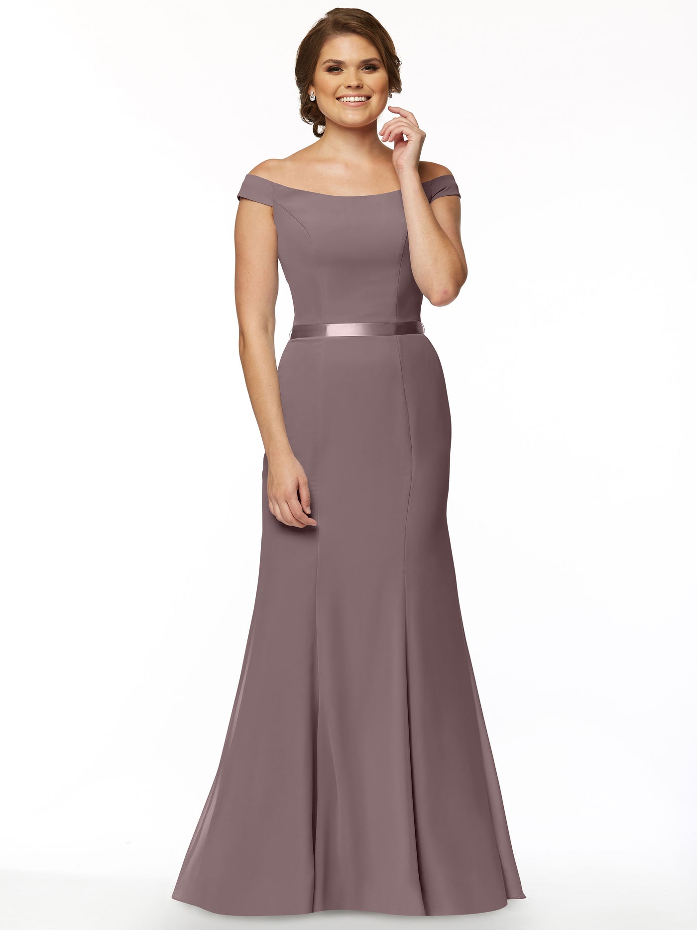 80079 - Off-the-Shoulder Fit-and-Flare Bridesmaid Dress