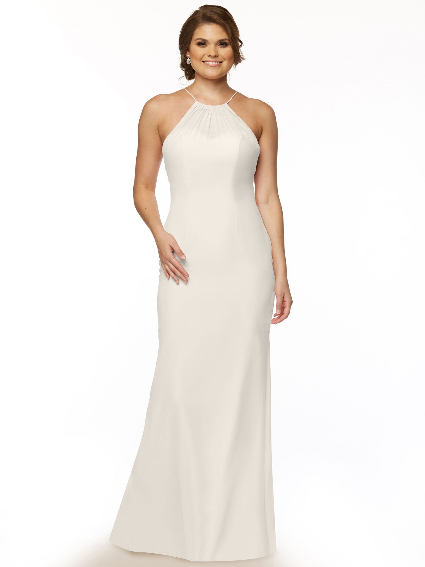 80083 - Fit and Flare Chiffon Bridesmaid Dress with Halter Neckline
