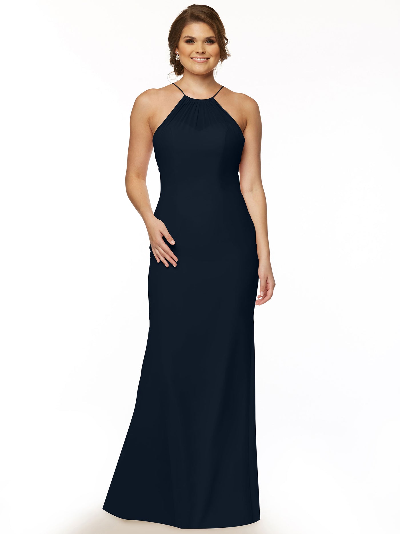 80083 - Fit and Flare Chiffon Bridesmaid Dress with Halter Neckline