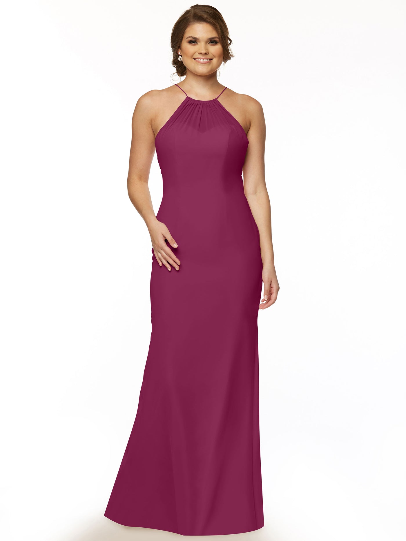 80083 - Fit and Flare Chiffon Bridesmaid Dress with Halter Neckline