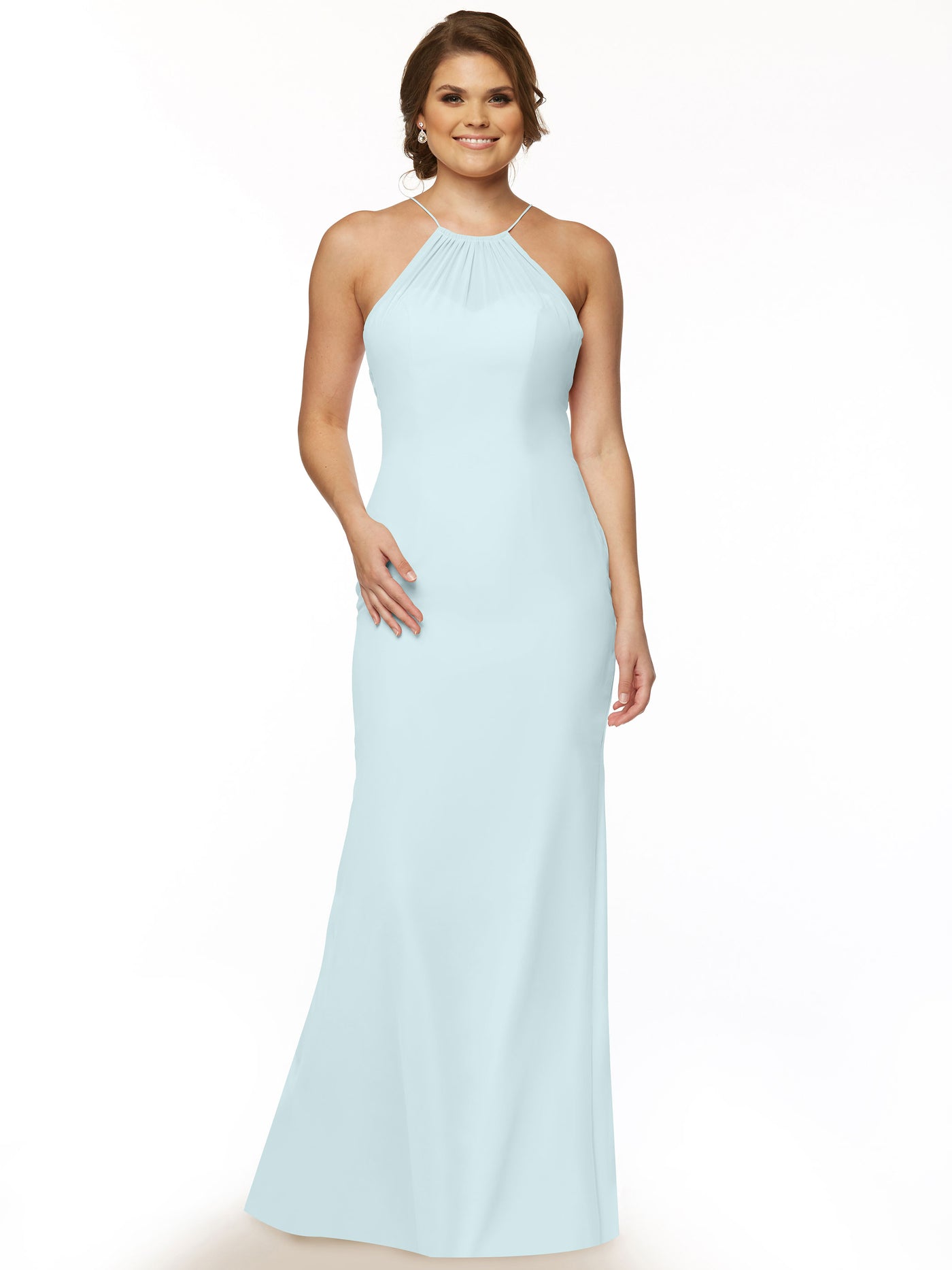 80083 - Fit and Flare Chiffon Bridesmaid Dress with Halter Neckline