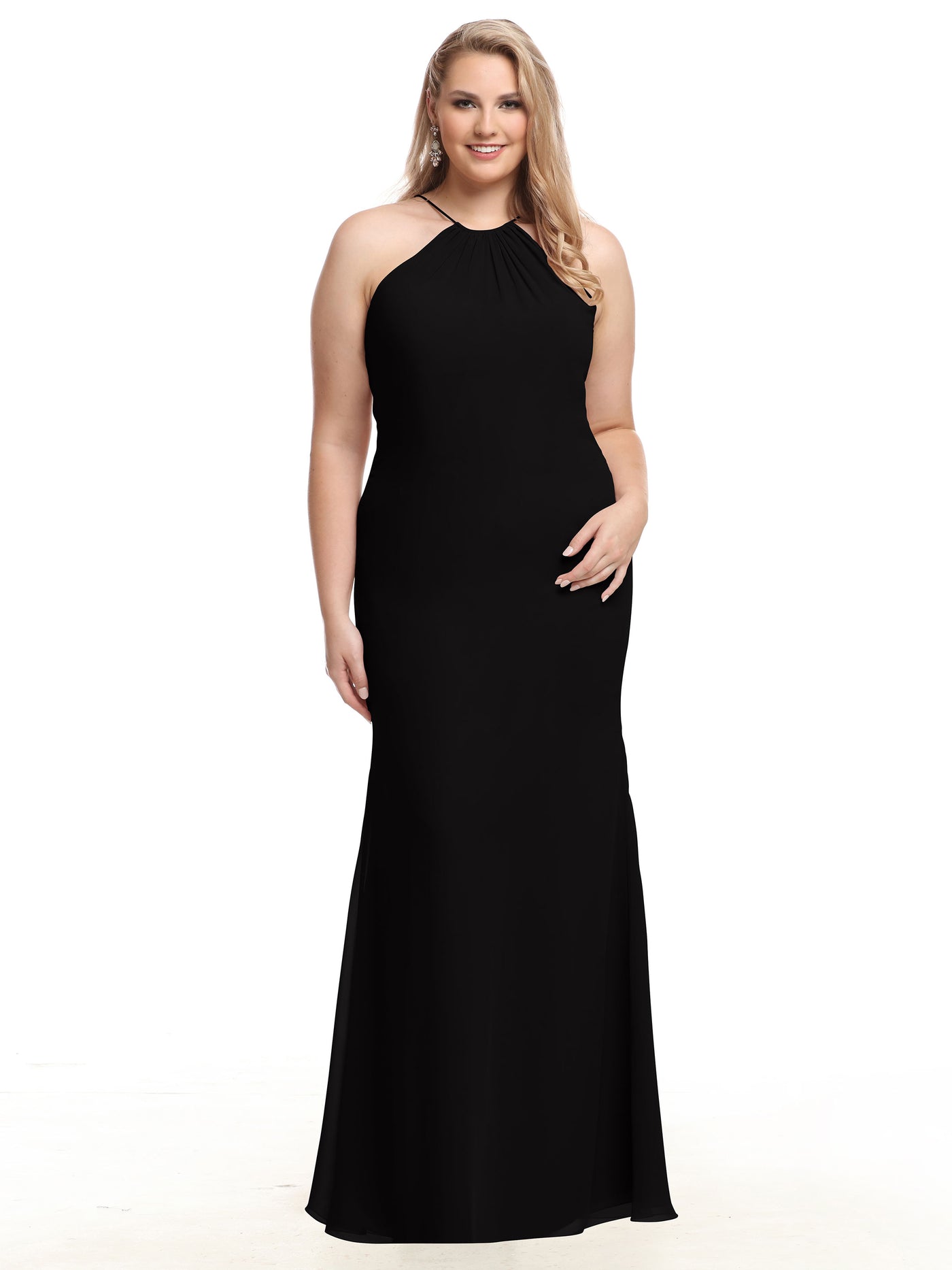 80083 - Fit and Flare Chiffon Bridesmaid Dress with Halter Neckline