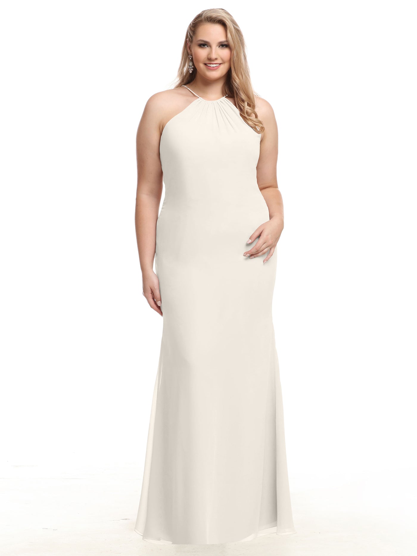 80083 - Fit and Flare Chiffon Bridesmaid Dress with Halter Neckline