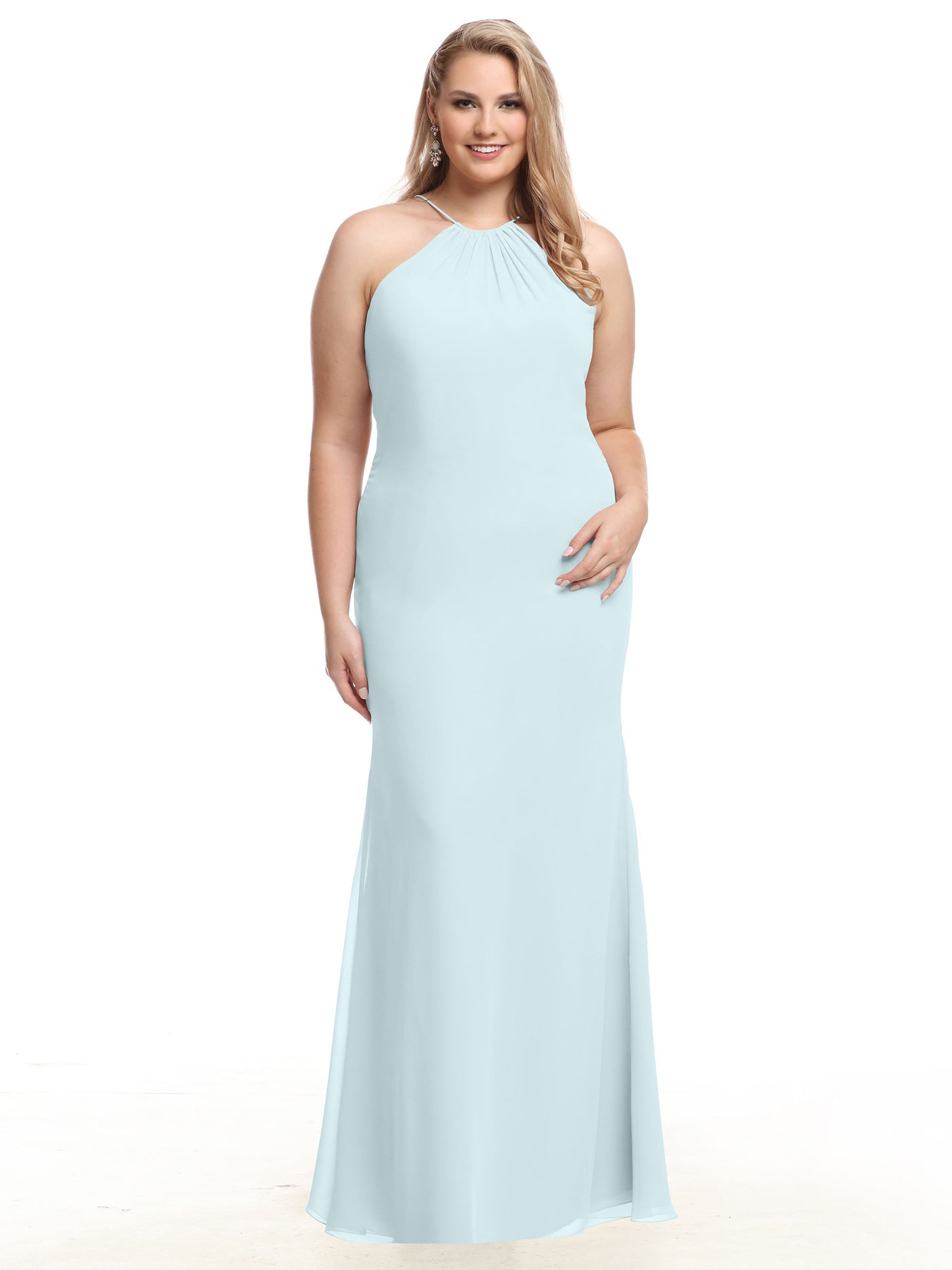 80083 - Fit and Flare Chiffon Bridesmaid Dress with Halter Neckline