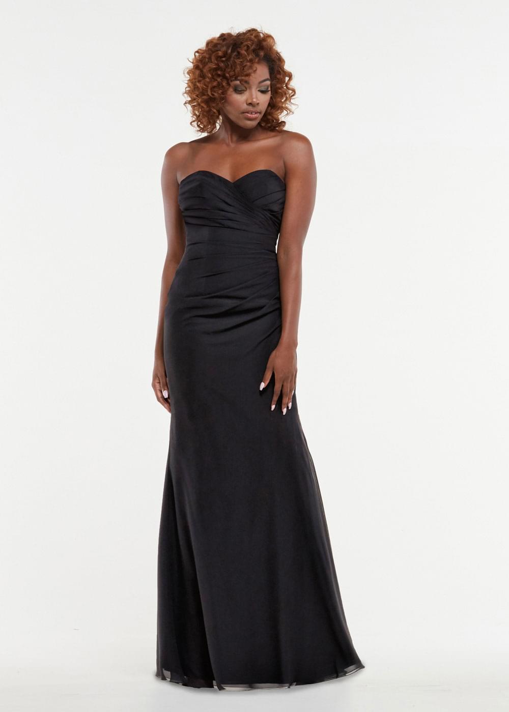 80094 - Sheath Chiffon Bridesmaid Dress with Strapless Ruched Bodice and Lace Back