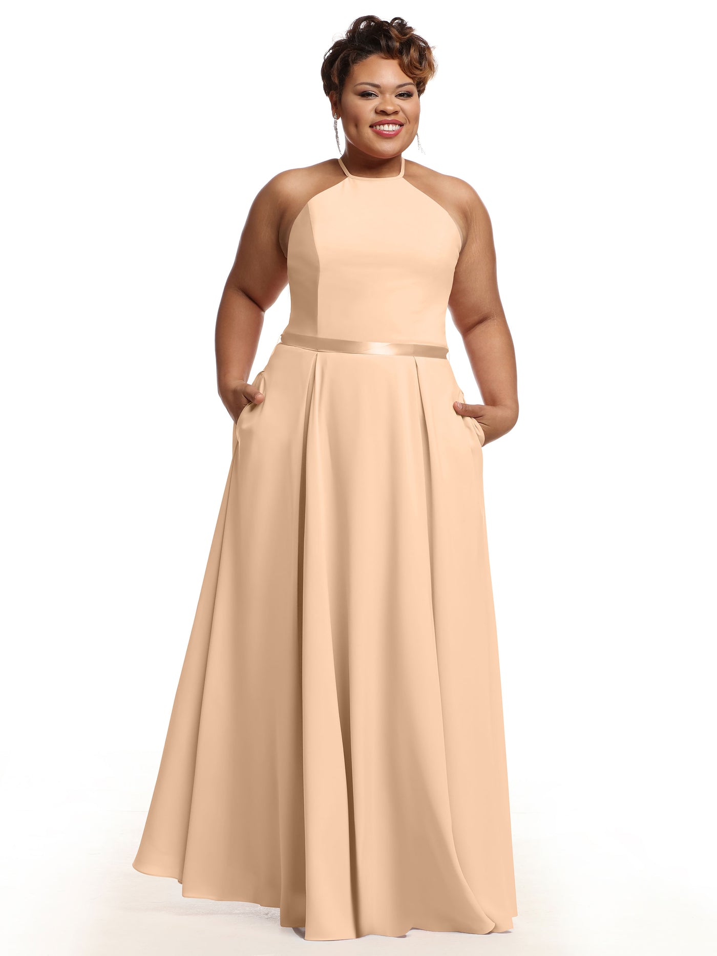 80099 - A-Line Stretch Chiffon Bridesmaid Dress with Halter Neckline and Belt