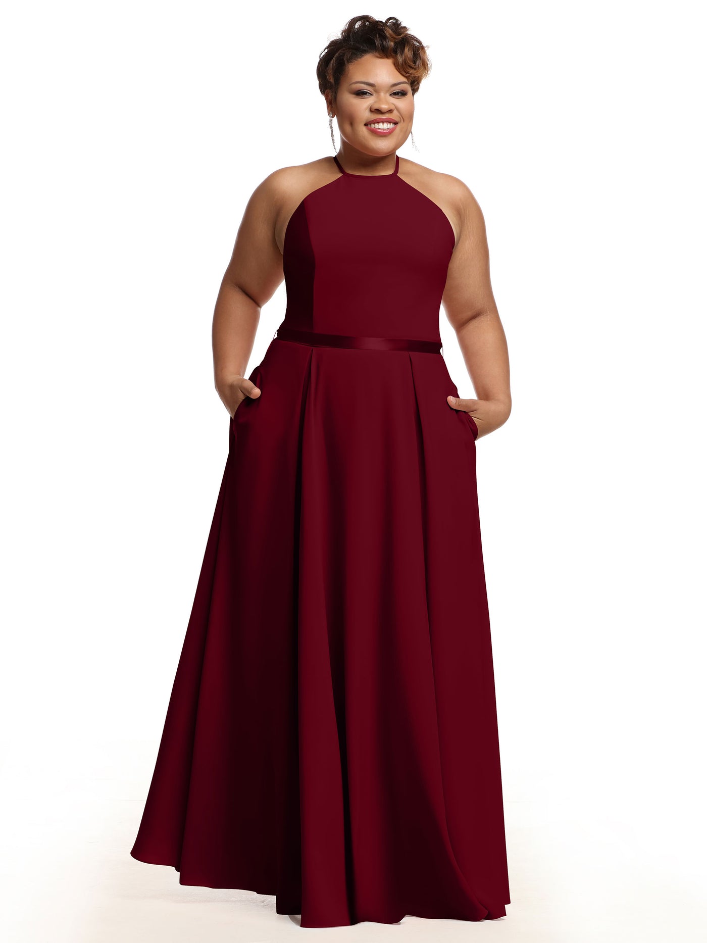 80099 - A-Line Stretch Chiffon Bridesmaid Dress with Halter Neckline and Belt